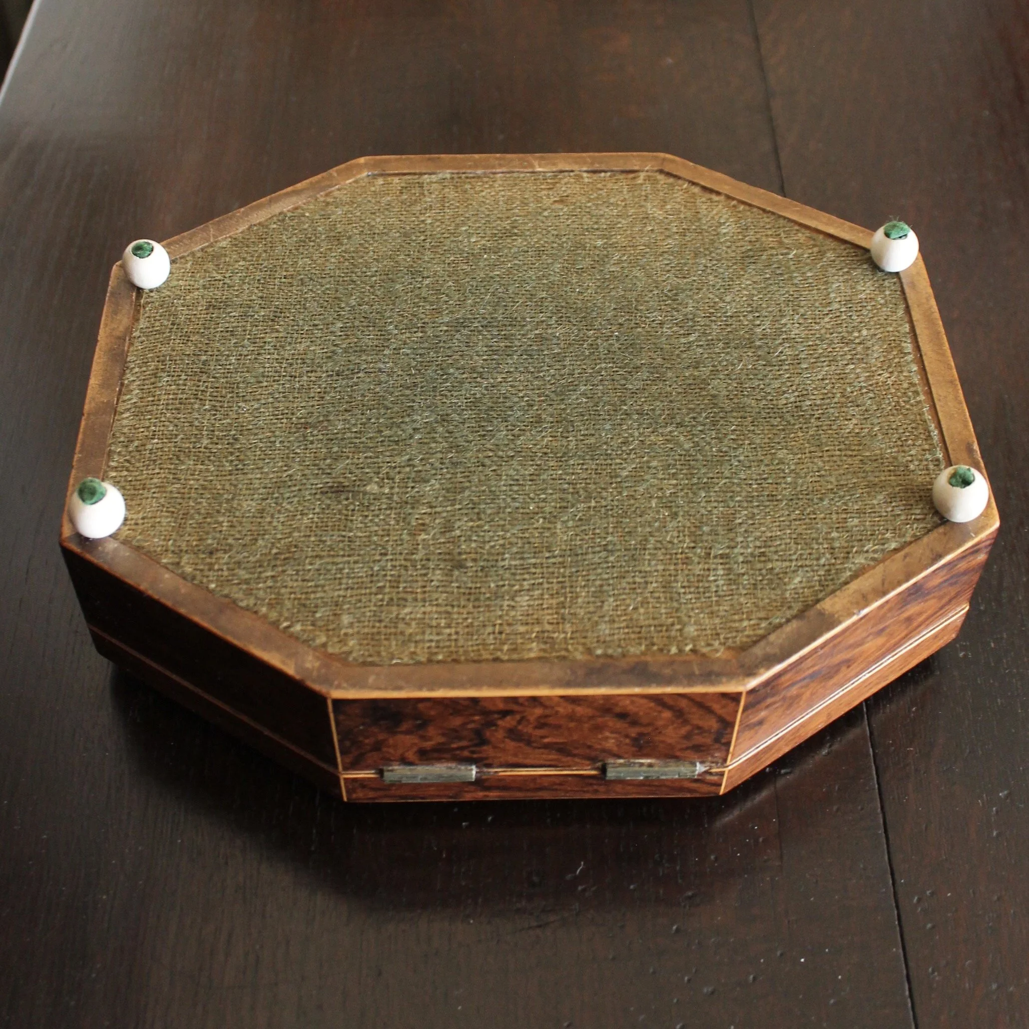 English Octagonal Rosewood with Boxwood Line Inlay Jewelry Box