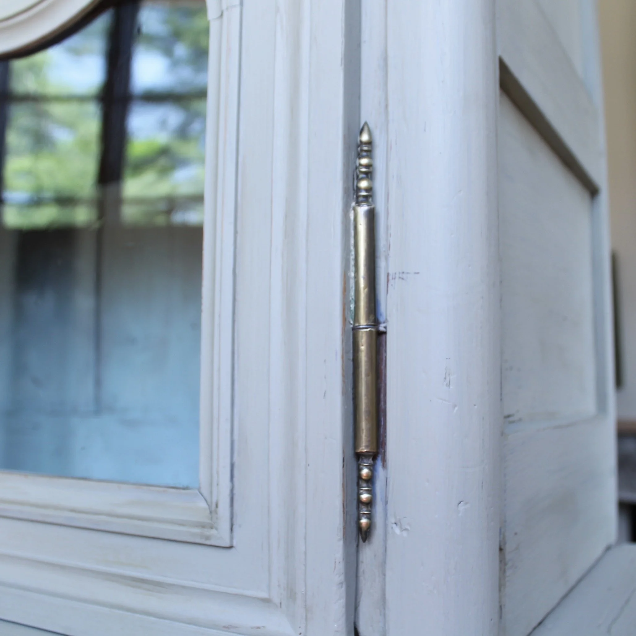 French Gray Painted Glass Front China Cabinet (Buffet à Deux Corps) French Provoncial