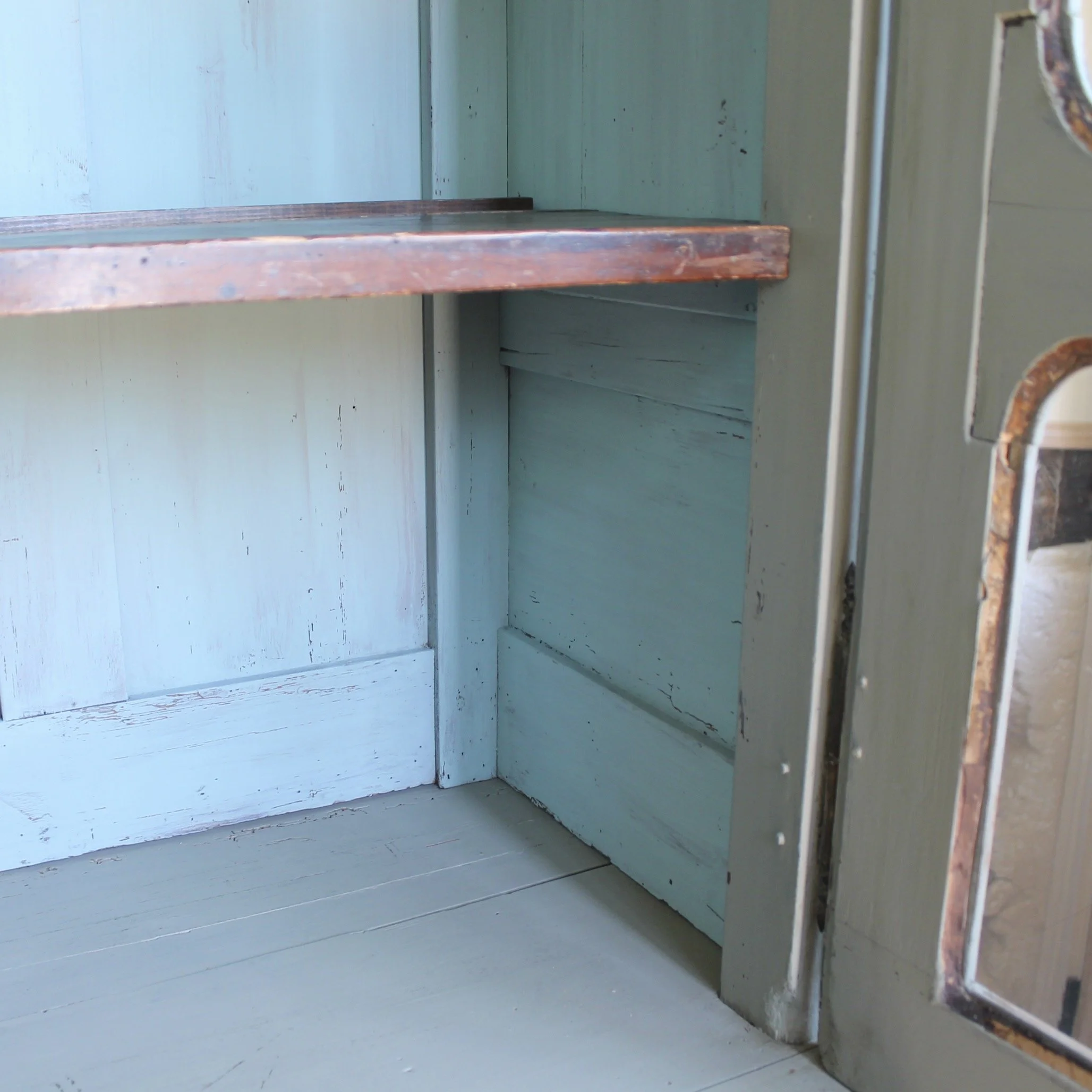 French Gray Painted Glass Front China Cabinet (Buffet à Deux Corps) French Provoncial