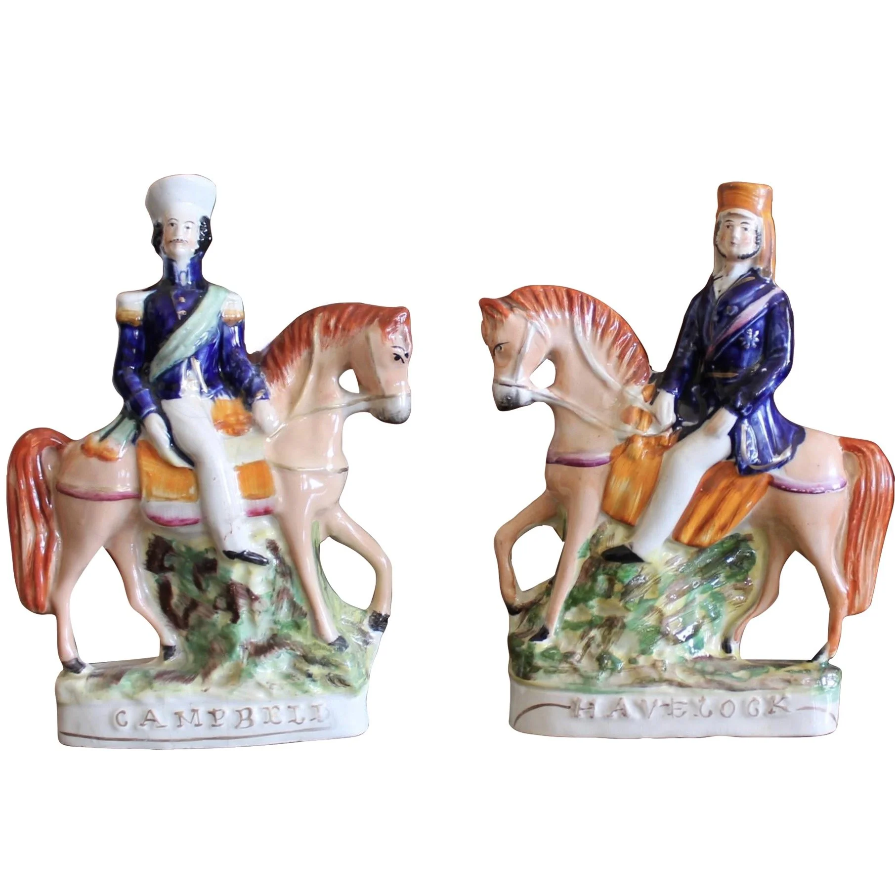 Pair of Staffordshire Military Figures on Horseback, 19th c.