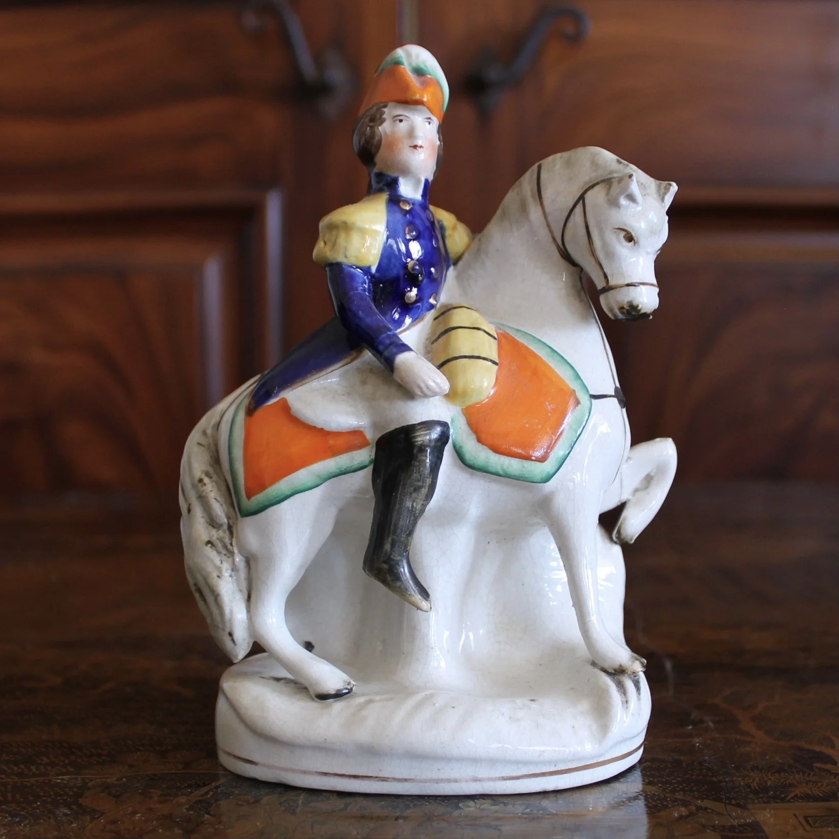 Pair of Staffordshire Finely Dressed Figures Lady and Gentleman, Mounted on Horses