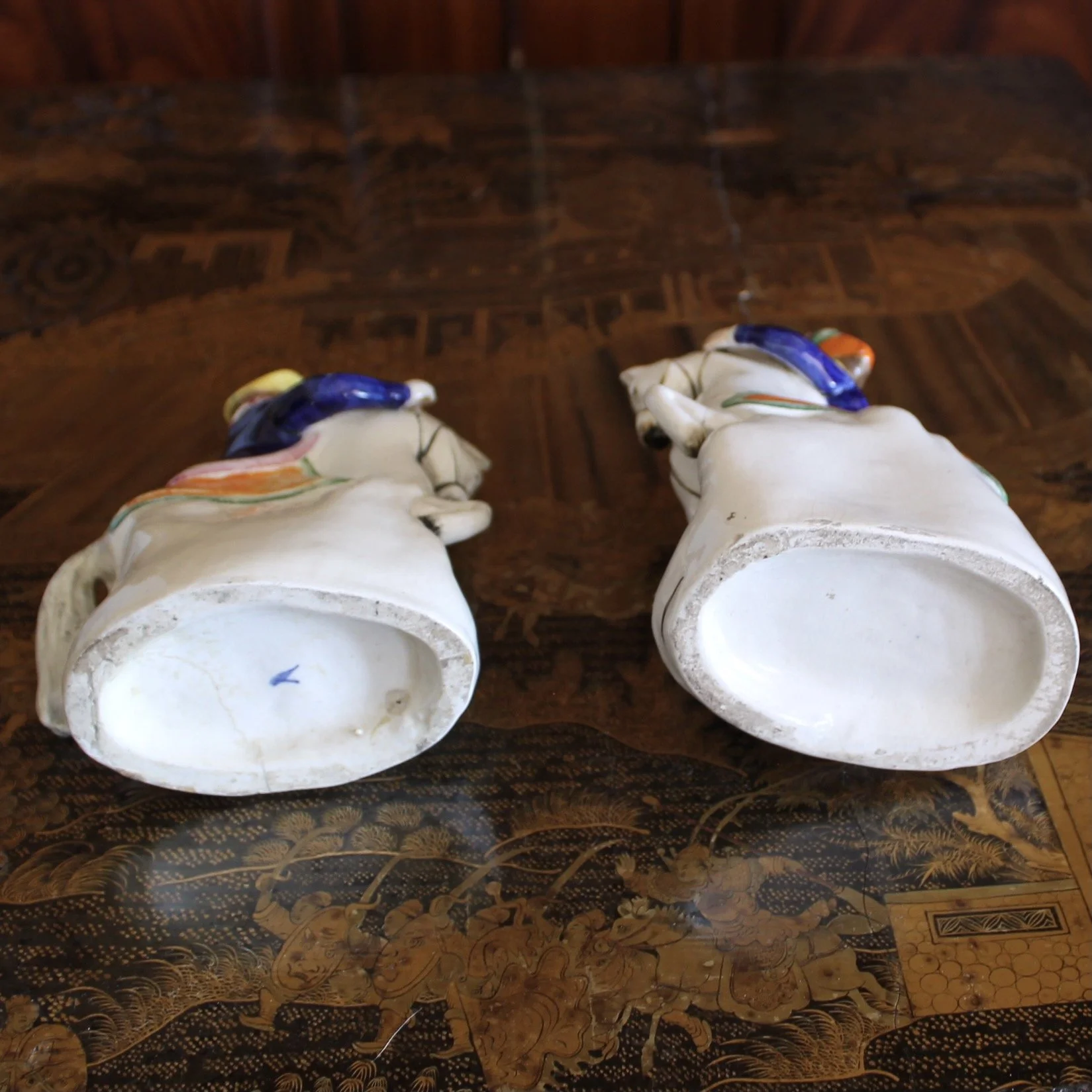 Pair of Staffordshire Finely Dressed Figures Lady and Gentleman, Mounted on Horses