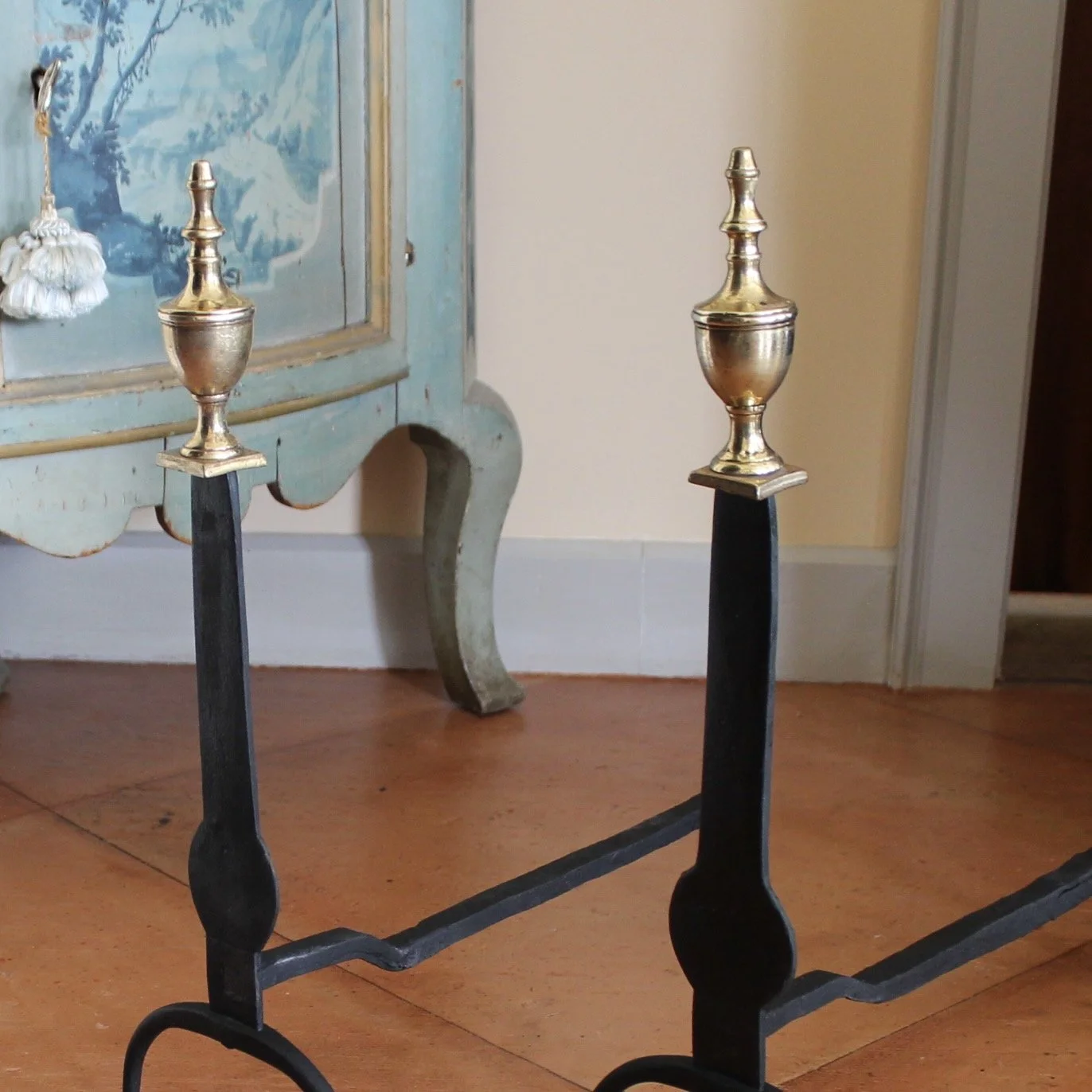 Pair of American Federal Period Knife Blade Andirons, 18th c.