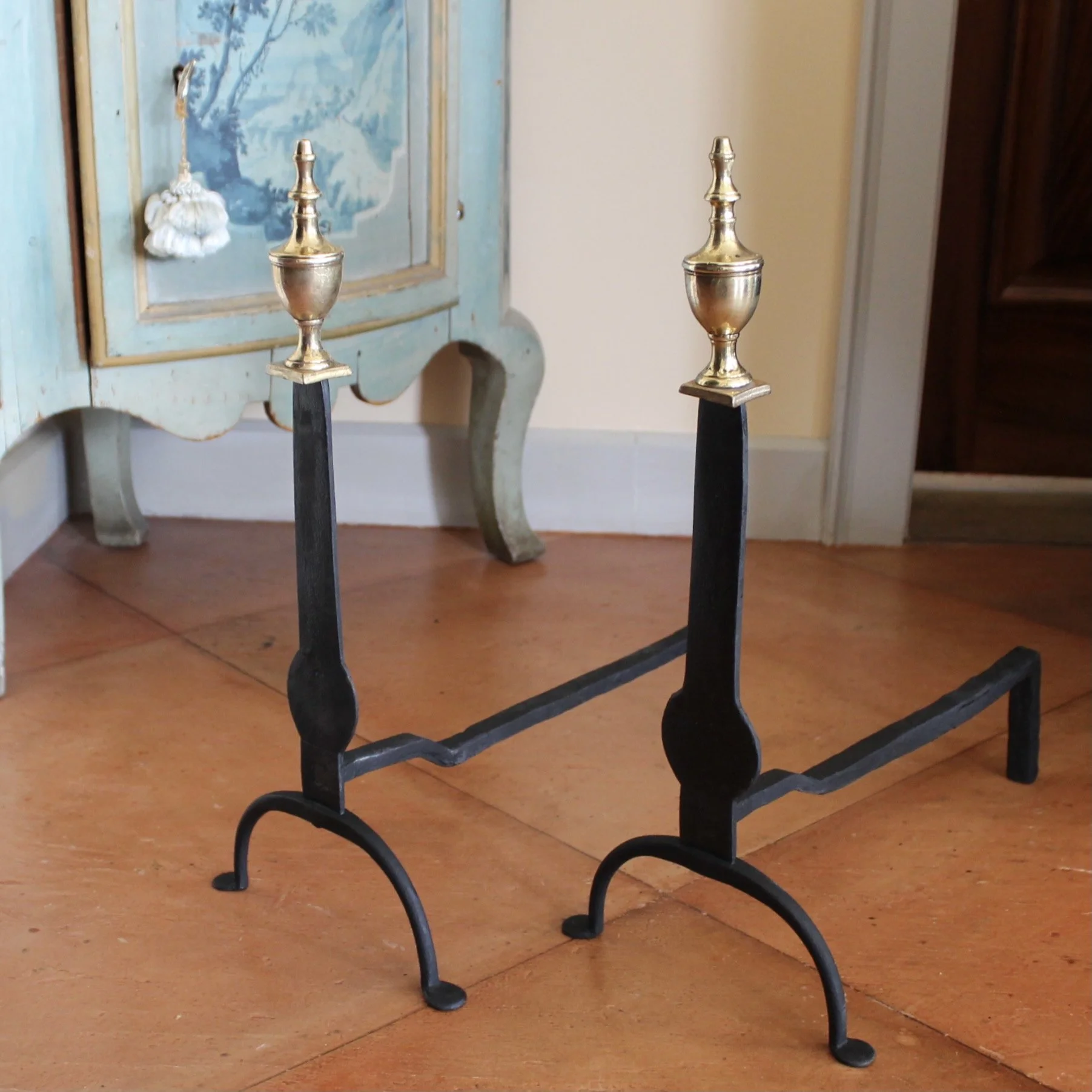 Pair of American Federal Period Knife Blade Andirons, 18th c.