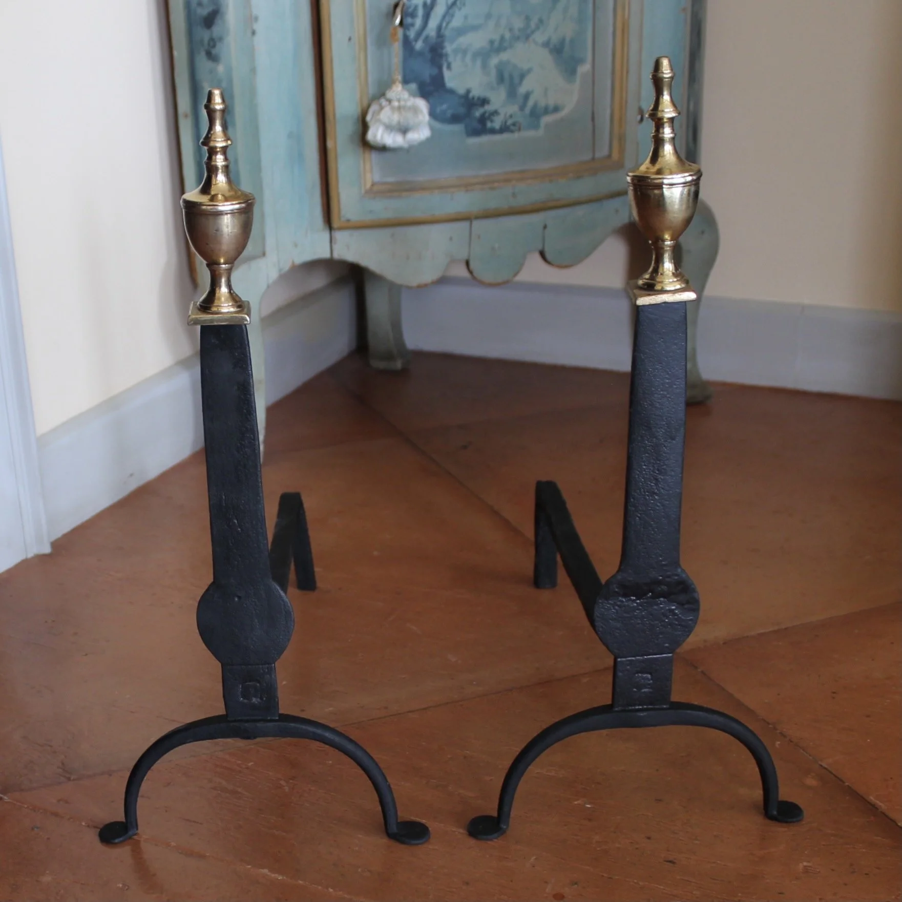Pair of American Federal Period Knife Blade Andirons, 18th c.