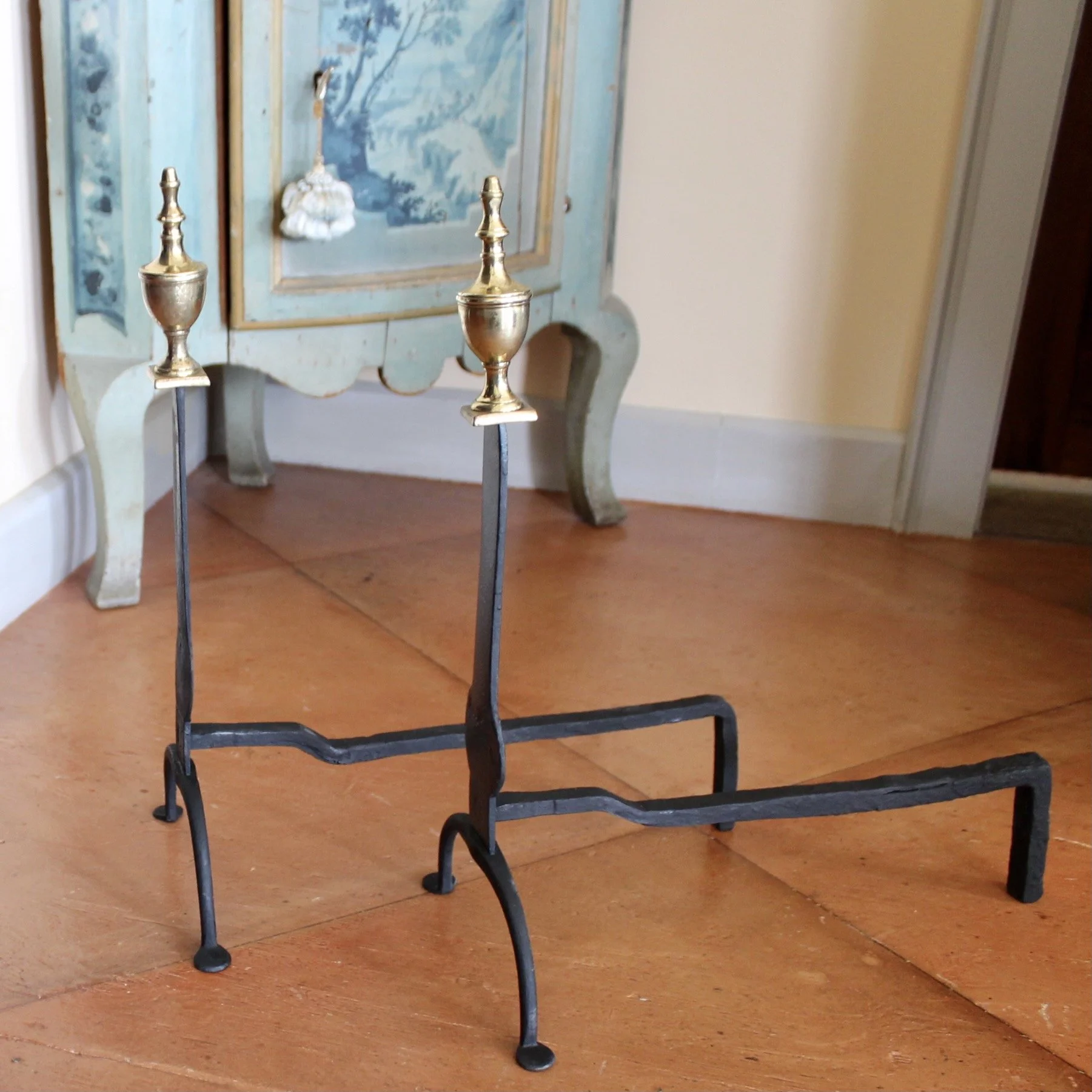 Pair of American Federal Period Knife Blade Andirons, 18th c.