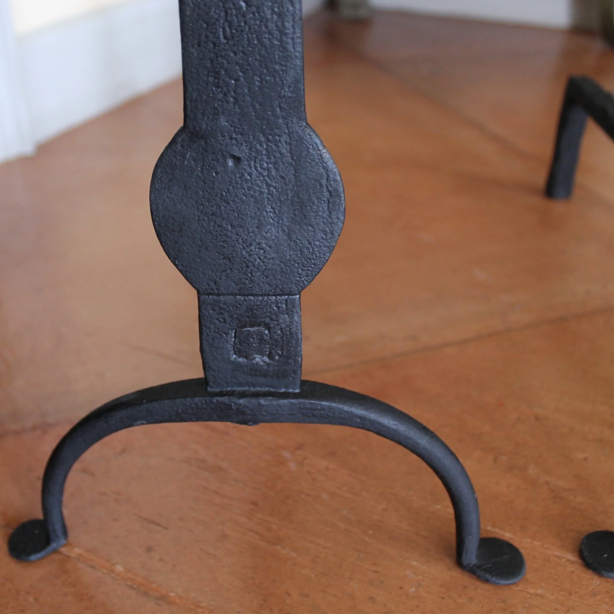 Pair of American Federal Period Knife Blade Andirons, 18th c.