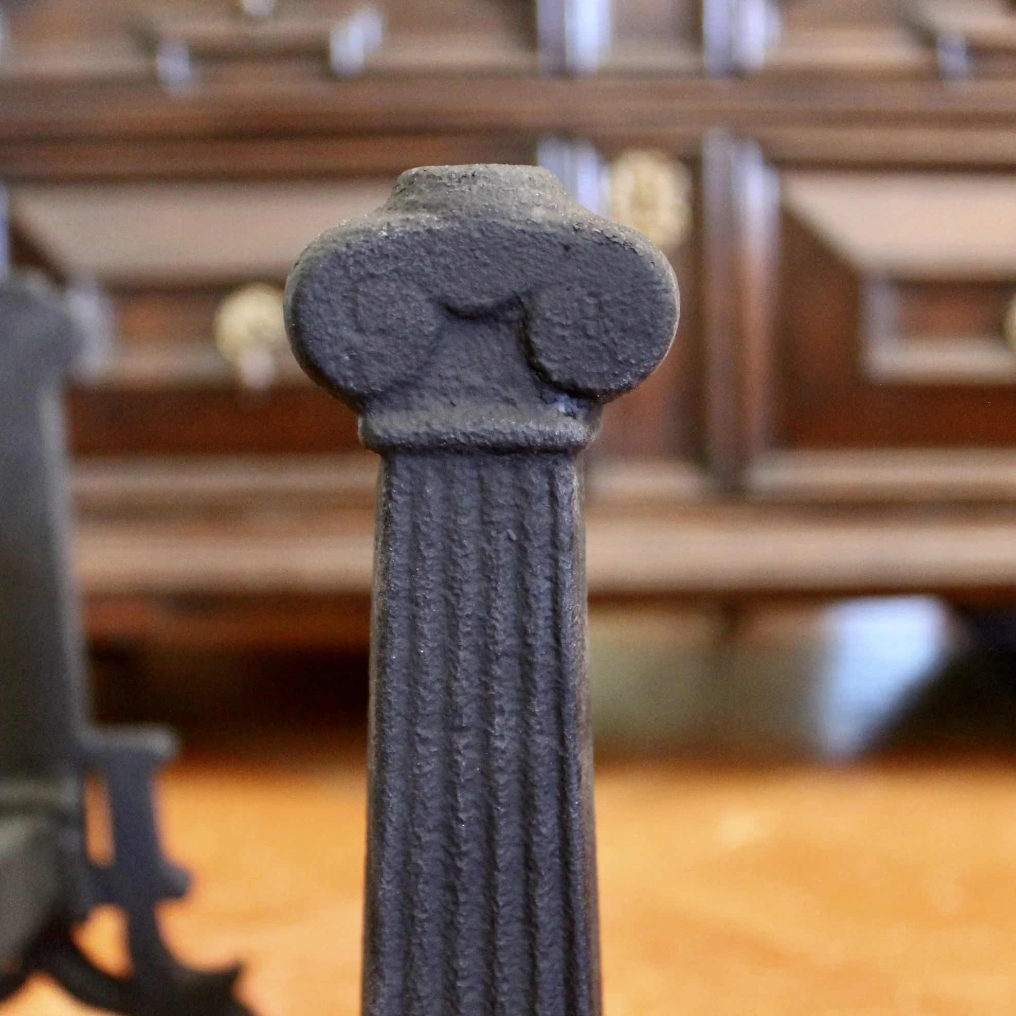 Pair of Small Cast Iron American Column Form Andirons