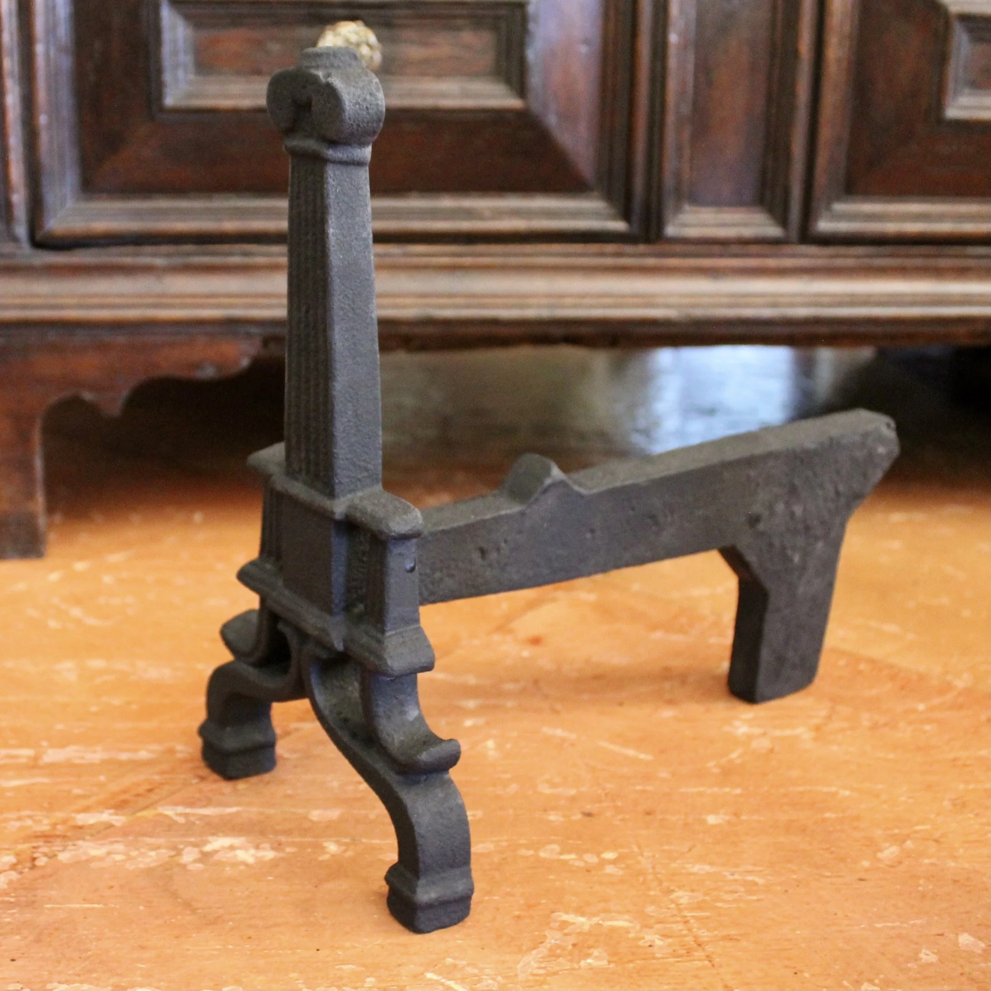 Pair of Small Cast Iron American Column Form Andirons
