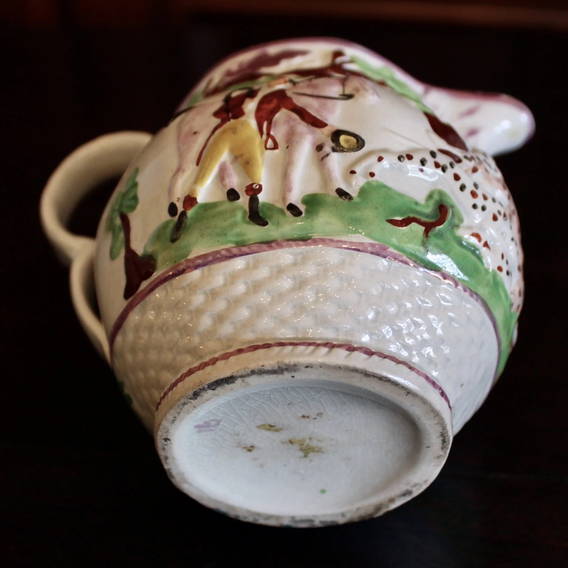 Antique Staffordshire Prattware Jug, with Hunting Scene, ca. 1800