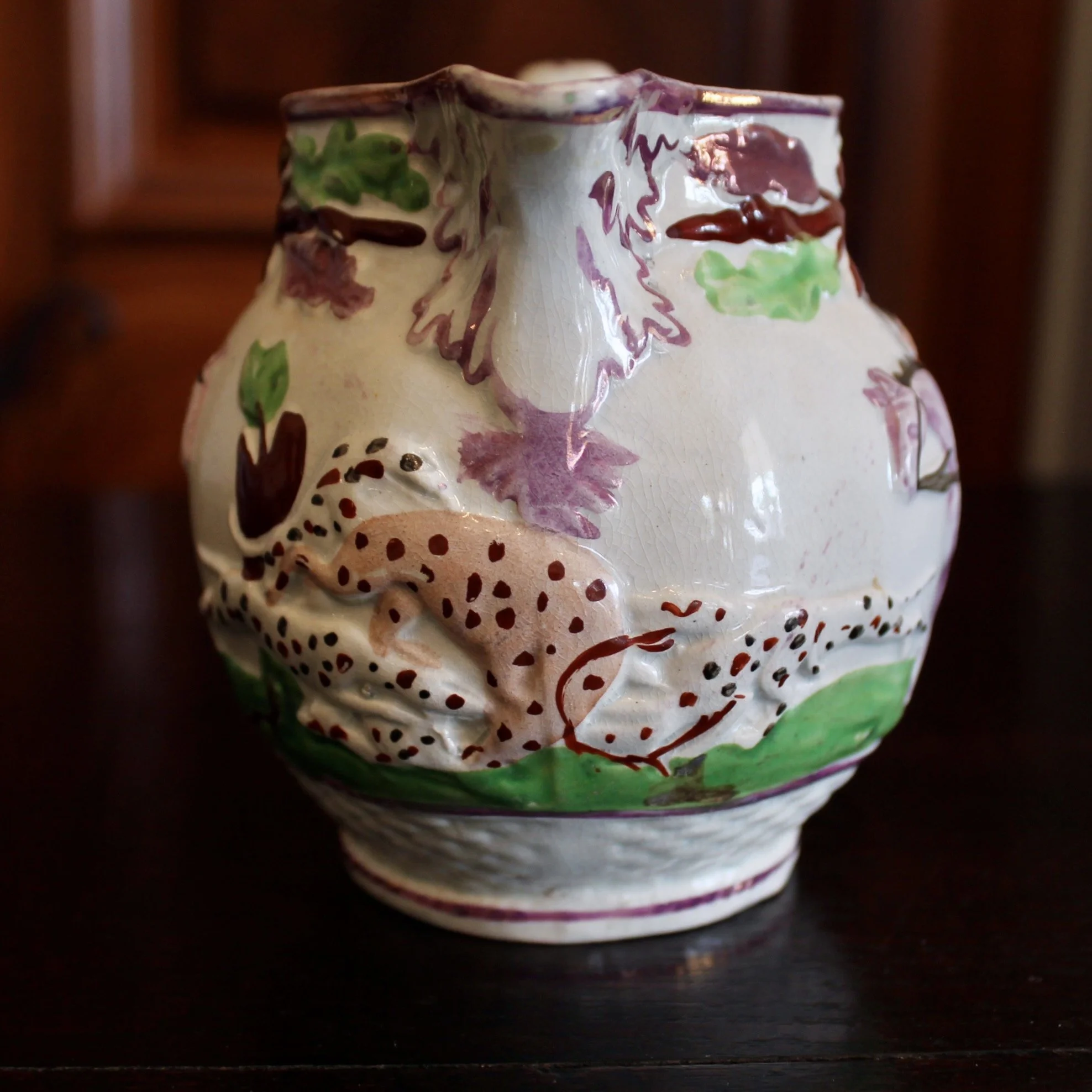 Antique Staffordshire Prattware Jug, with Hunting Scene, ca. 1800