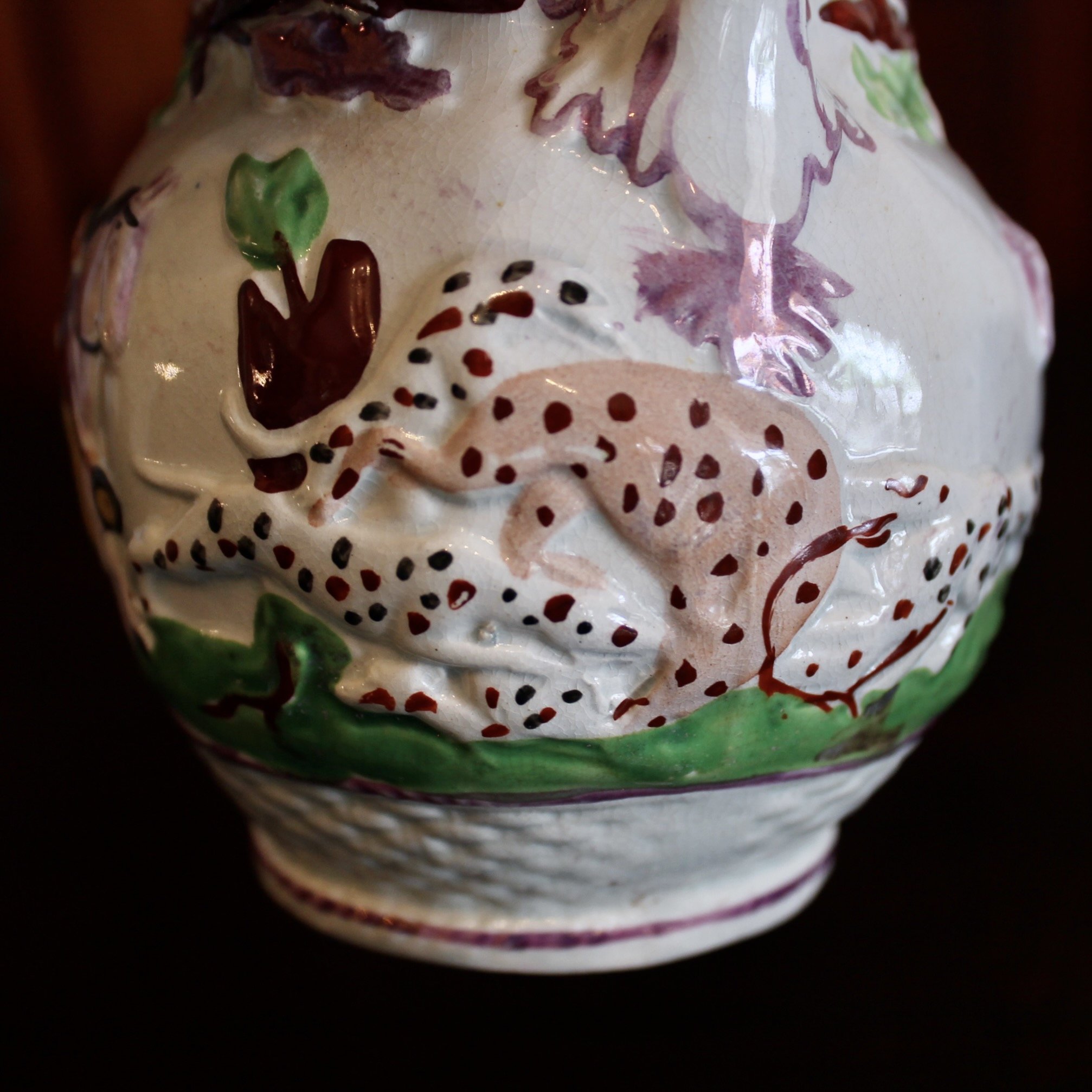 Antique Staffordshire Prattware Jug, with Hunting Scene, ca. 1800