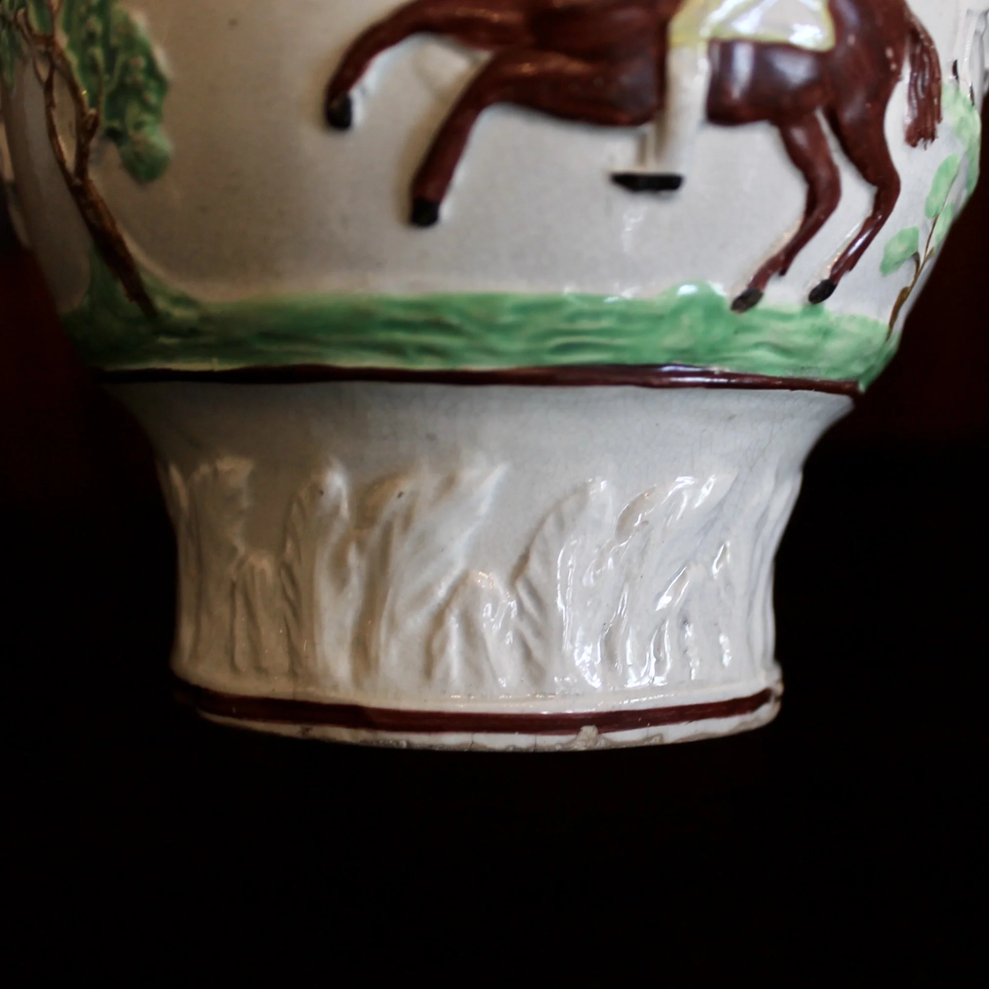 Military Theme Antique Staffordshire Prattware Jug, ca. 1790