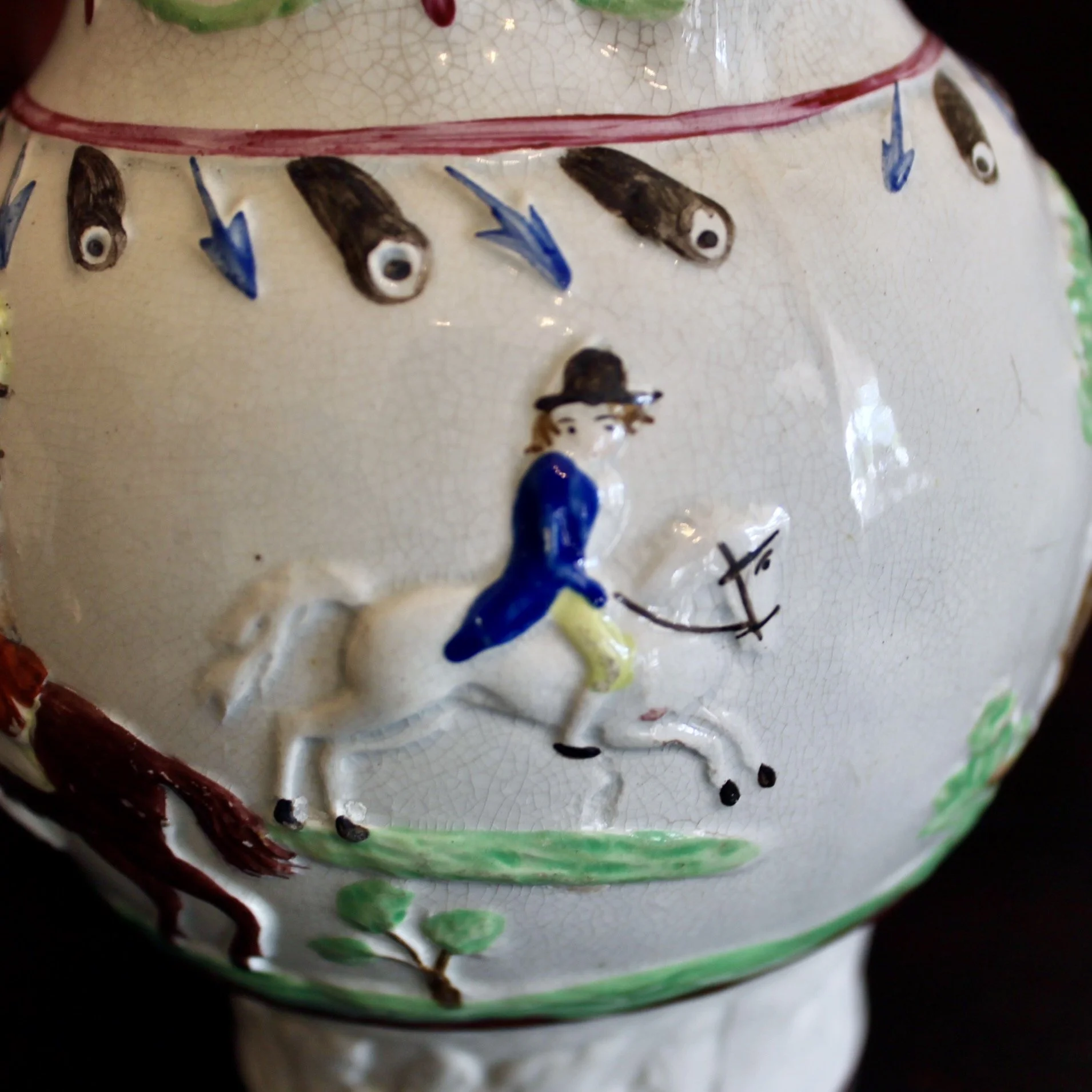 Military Theme Antique Staffordshire Prattware Jug, ca. 1790