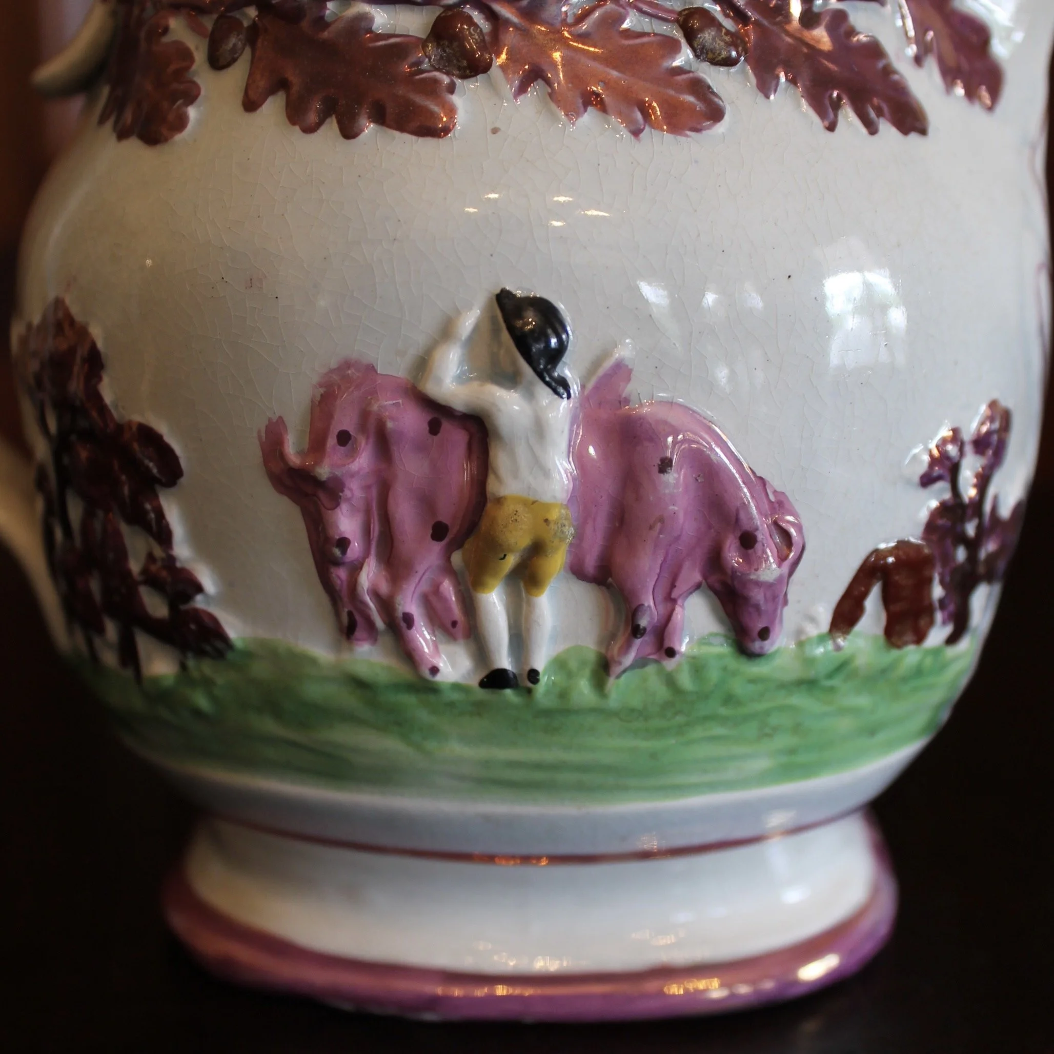 Antique Staffordshire Prattware Jug, with Cows, early 19th century