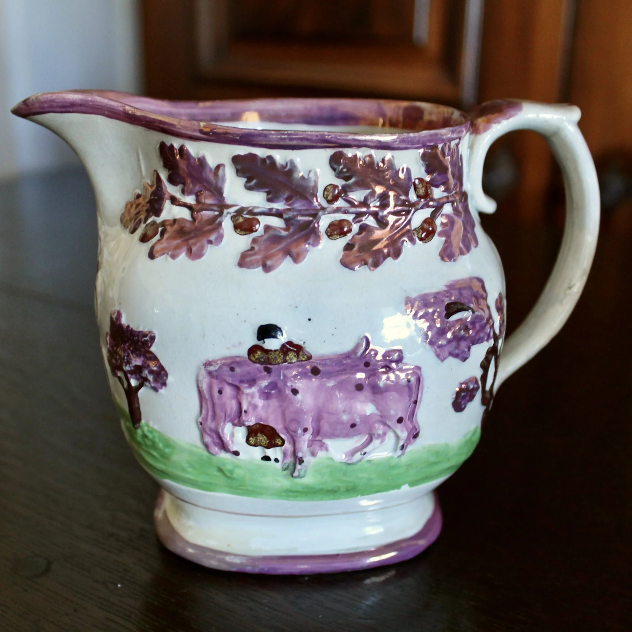 Antique Staffordshire Prattware Jug, with Cows, early 19th century