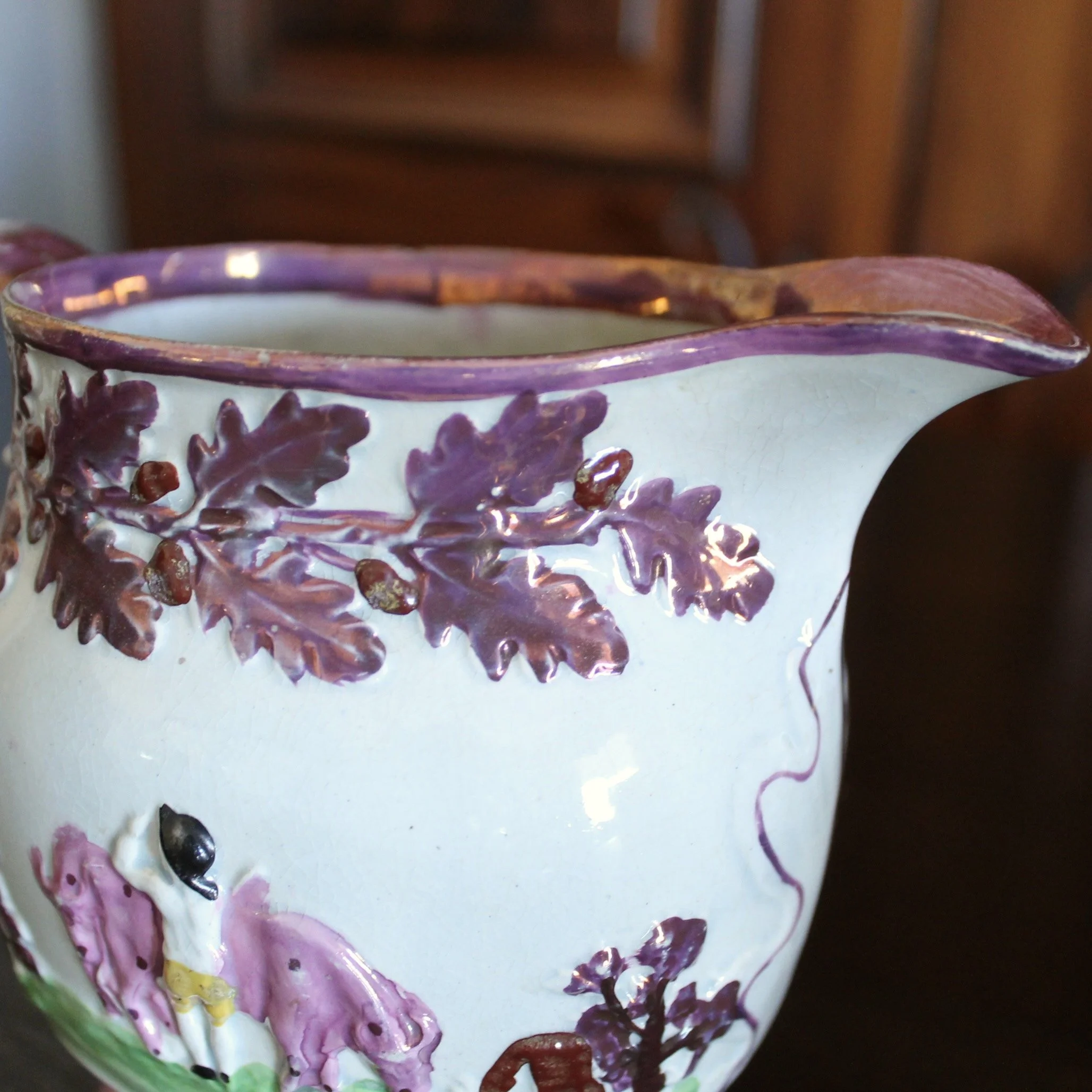 Antique Staffordshire Prattware Jug, with Cows, early 19th century