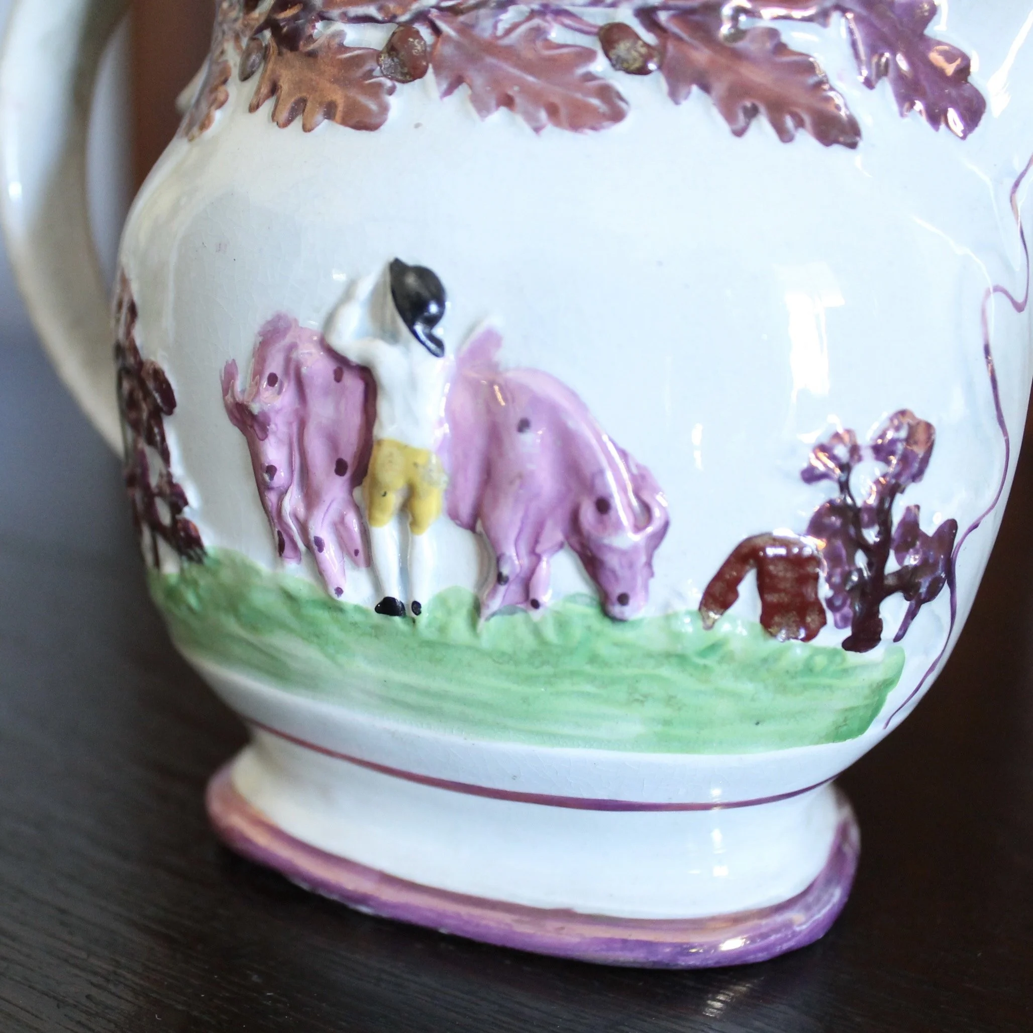 Antique Staffordshire Prattware Jug, with Cows, early 19th century