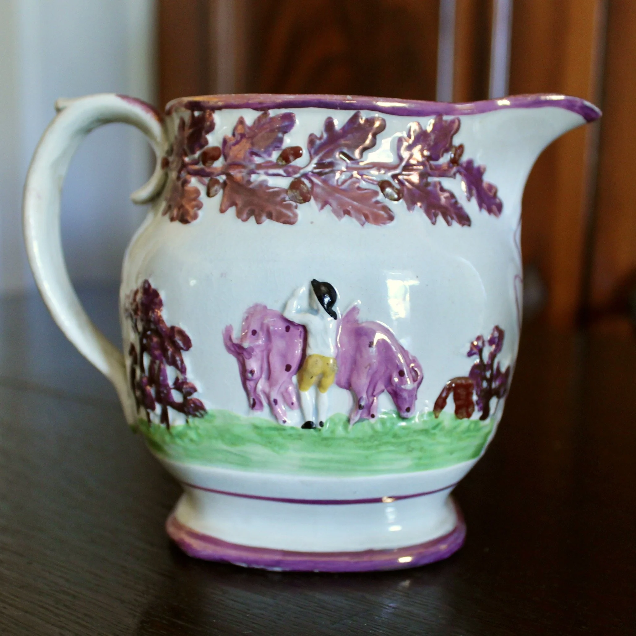 Antique Staffordshire Prattware Jug, with Cows, early 19th century