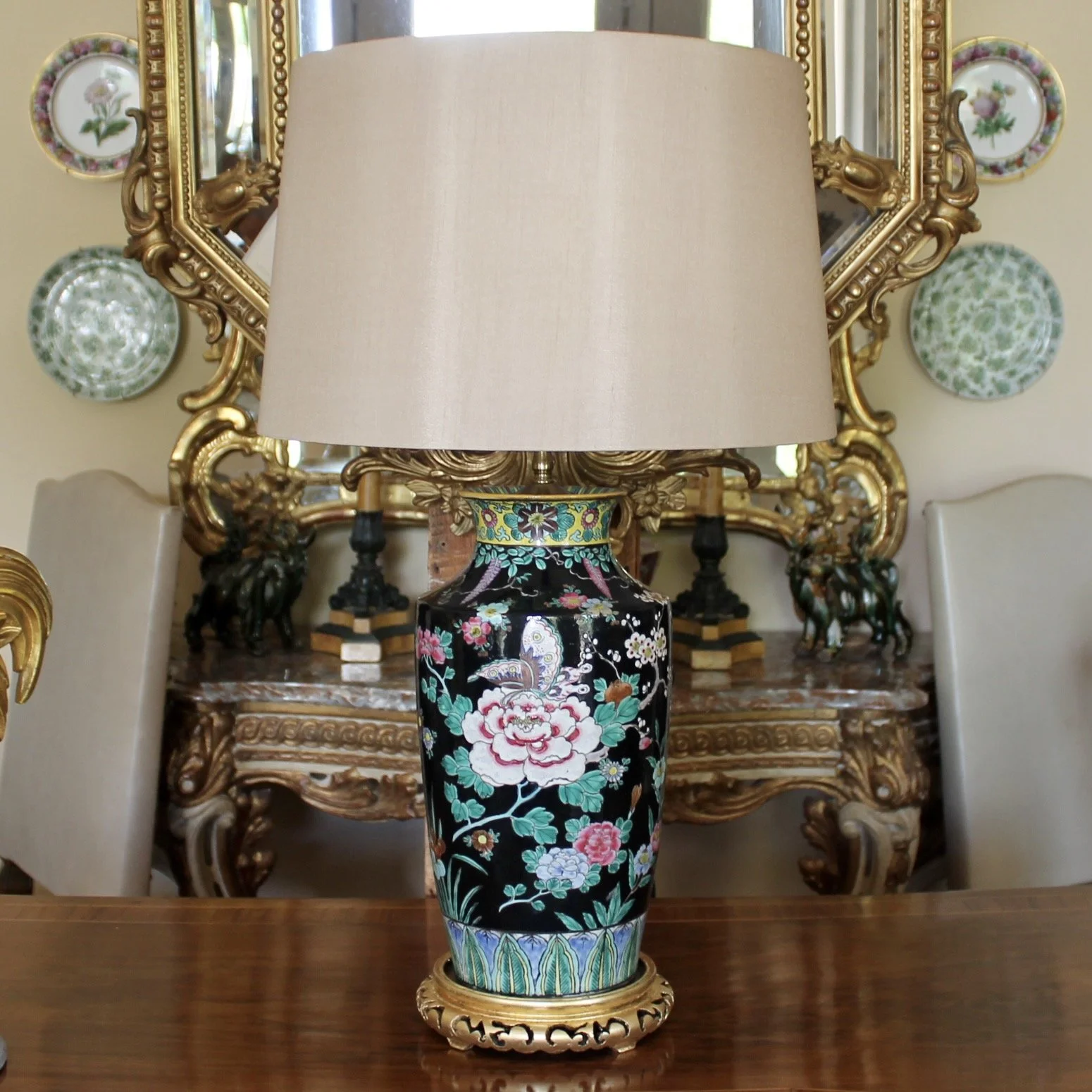 Chinese Famille Noir Porcelain Vase Adapted into a Lamp