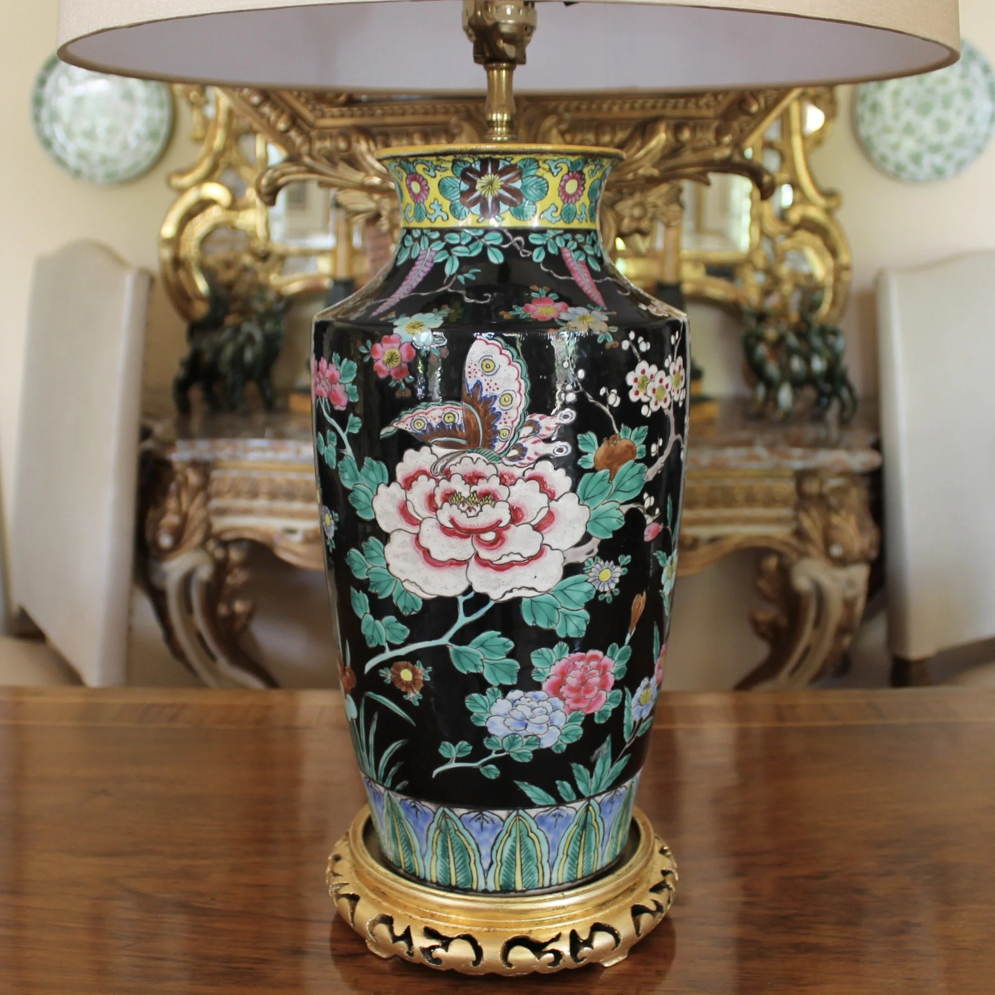 Chinese Famille Noir Porcelain Vase Adapted into a Lamp
