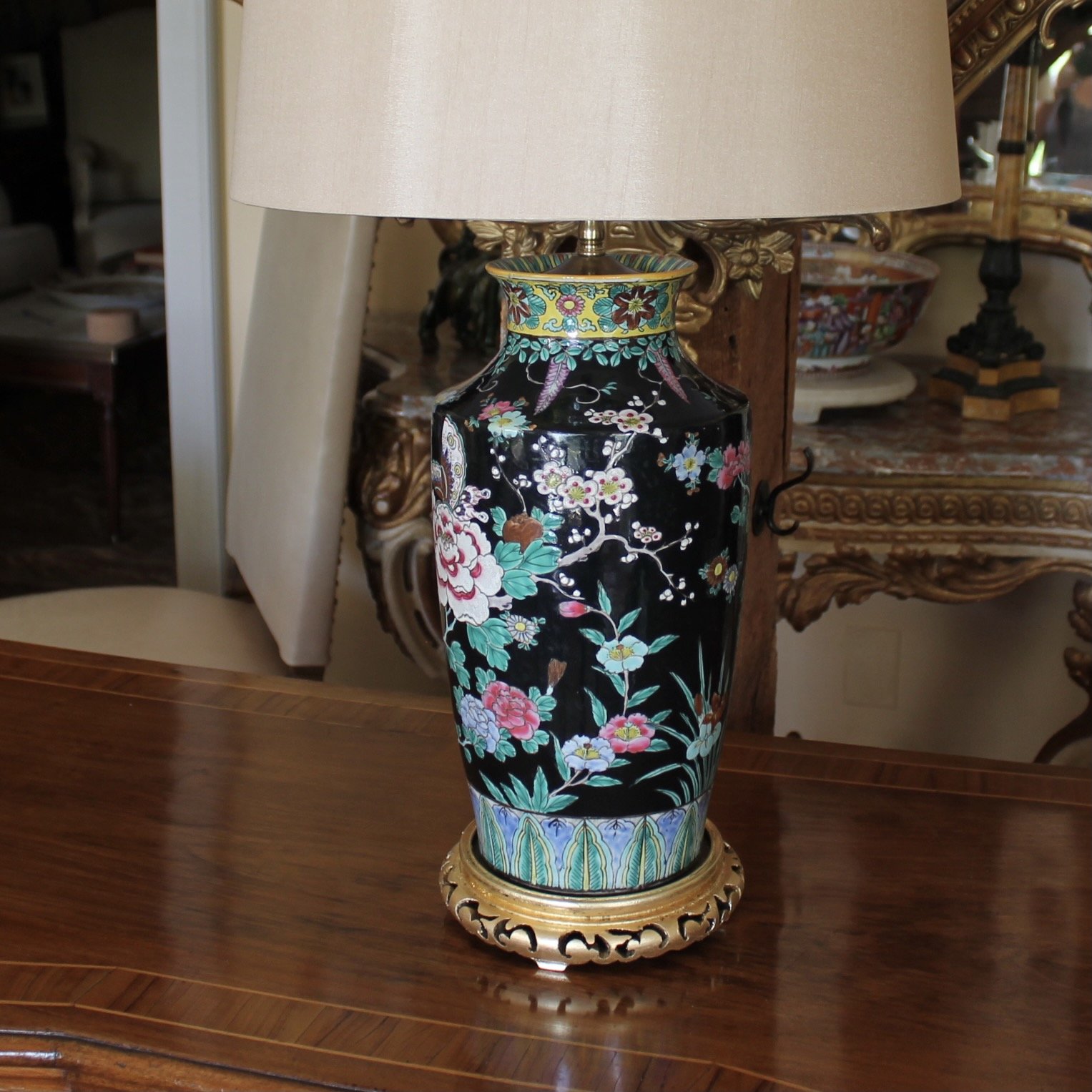 Chinese Famille Noir Porcelain Vase Adapted into a Lamp