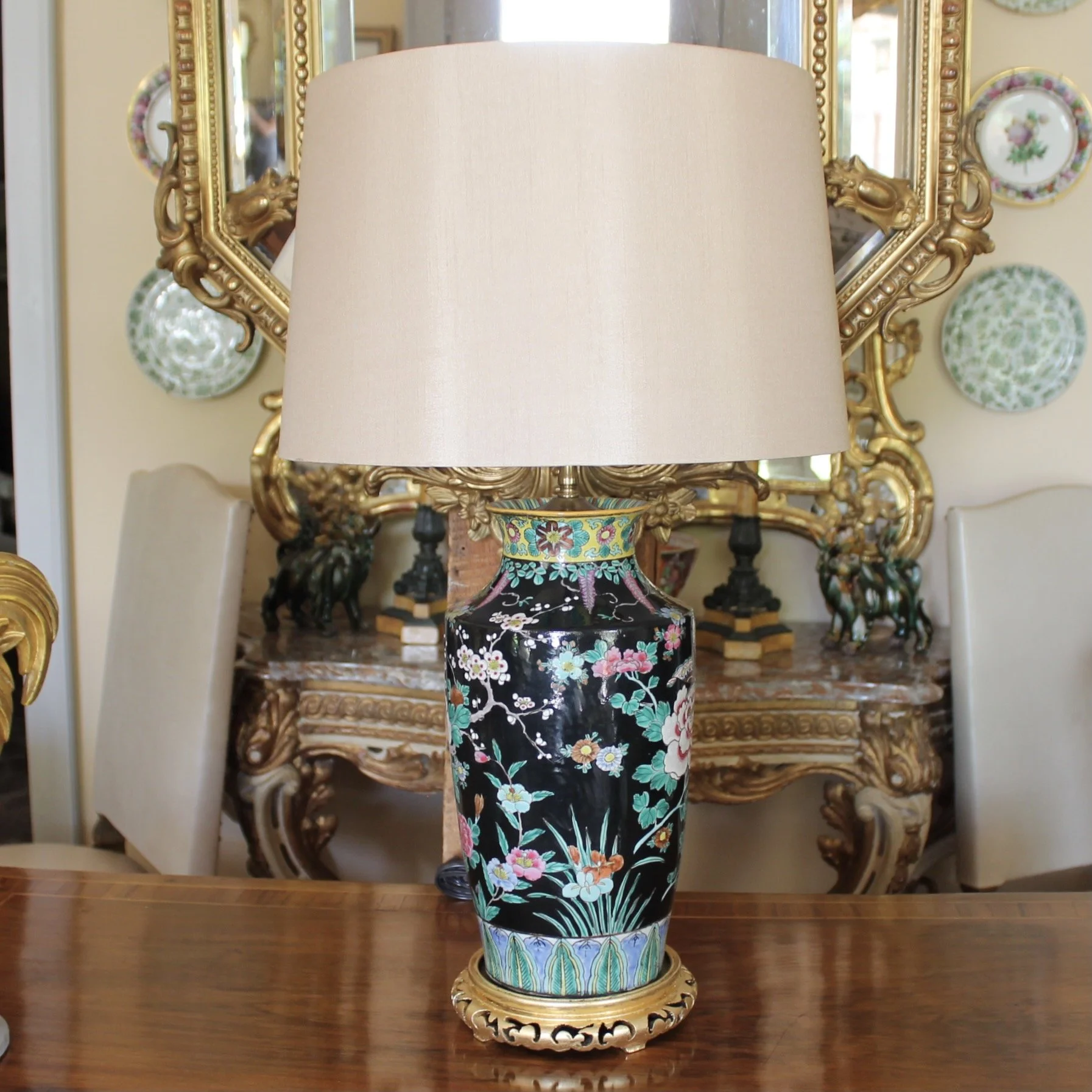 Chinese Famille Noir Porcelain Vase Adapted into a Lamp