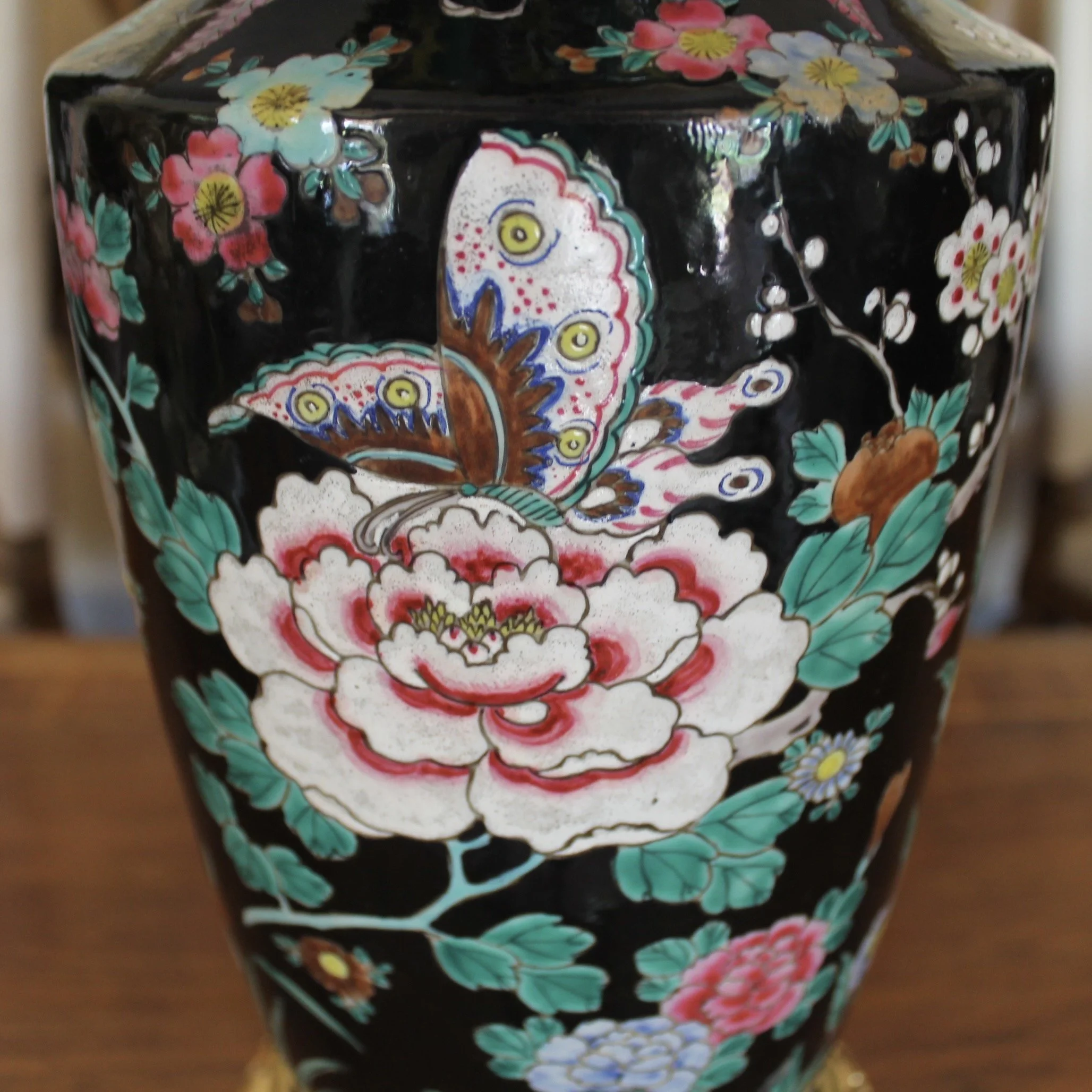 Chinese Famille Noir Porcelain Vase Adapted into a Lamp