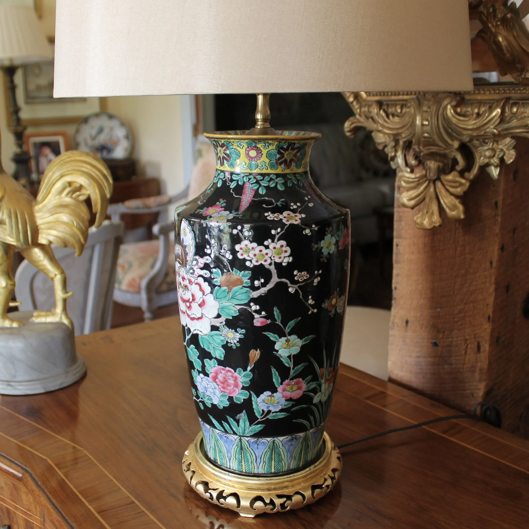 Chinese Famille Noir Porcelain Vase Adapted into a Lamp