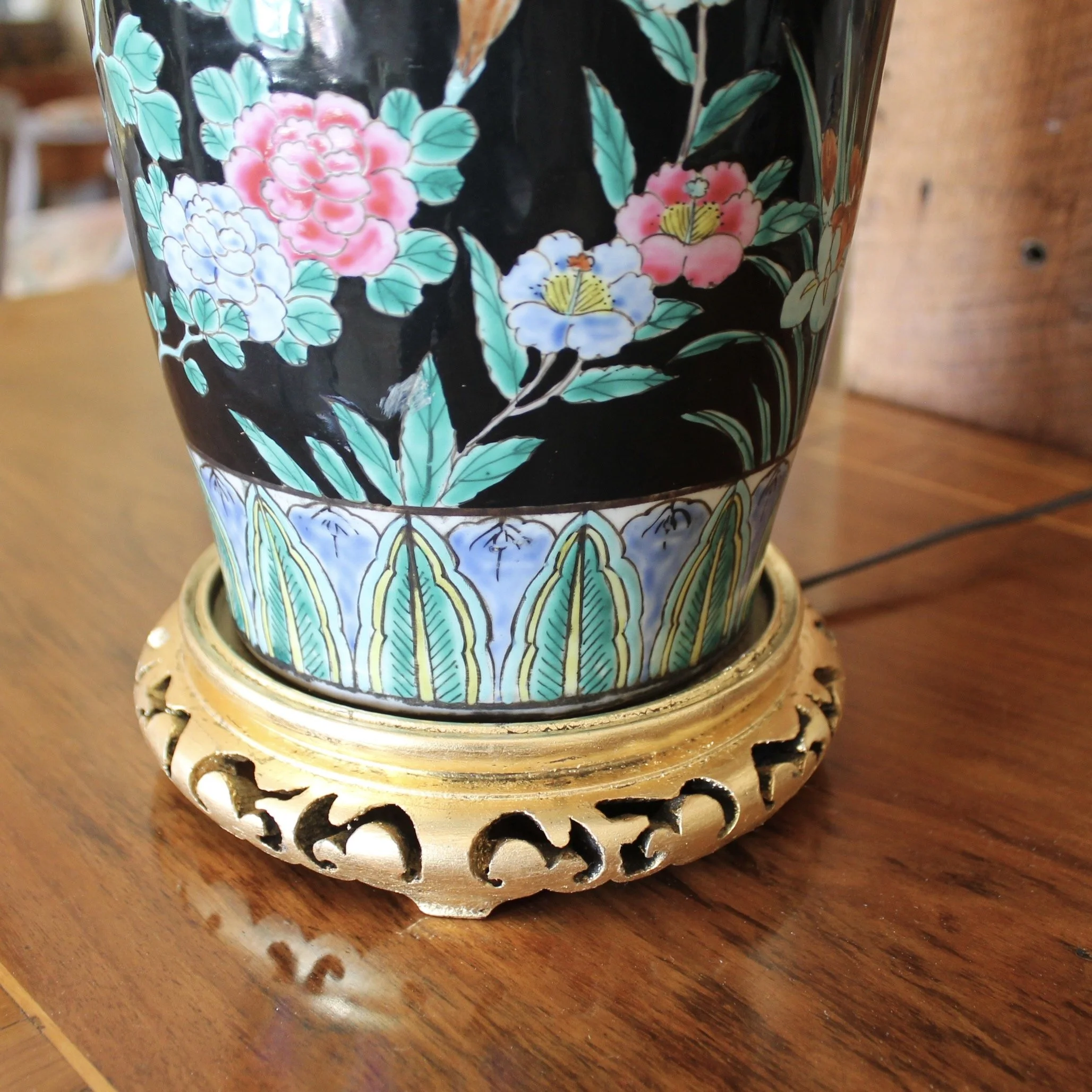 Chinese Famille Noir Porcelain Vase Adapted into a Lamp