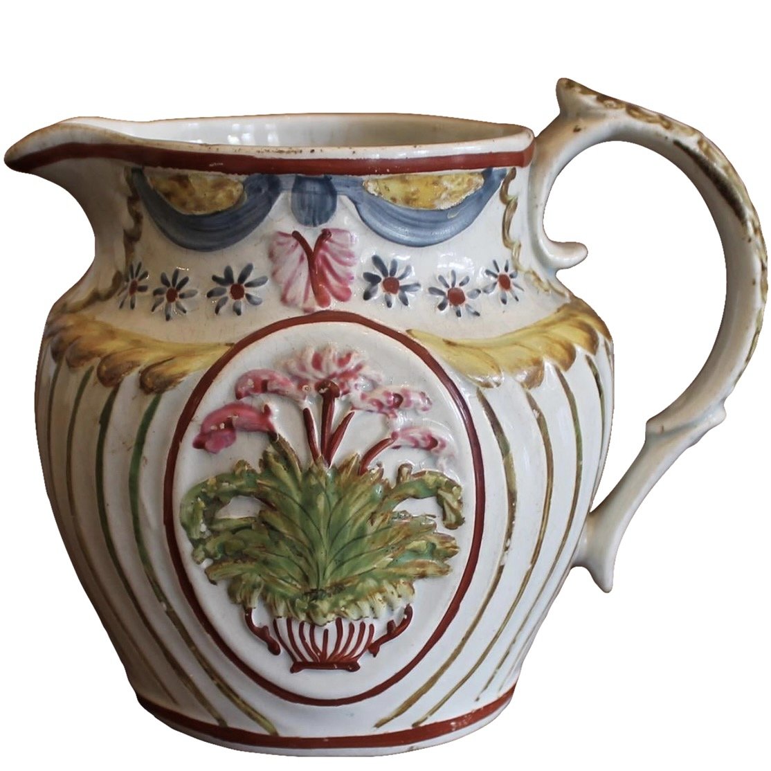 Neoclassical Prattware Staffordshire Jug, Late 18th Century