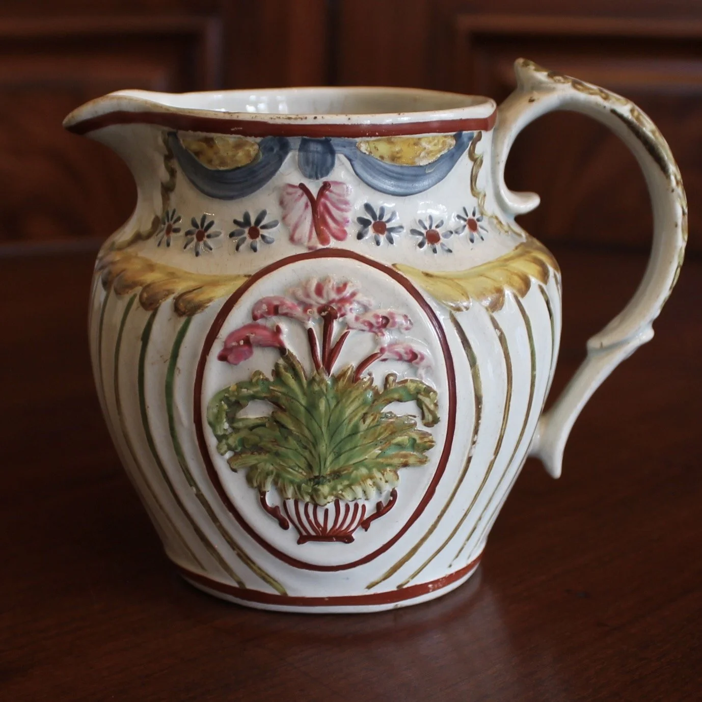 Neoclassical Prattware Staffordshire Jug, Late 18th Century