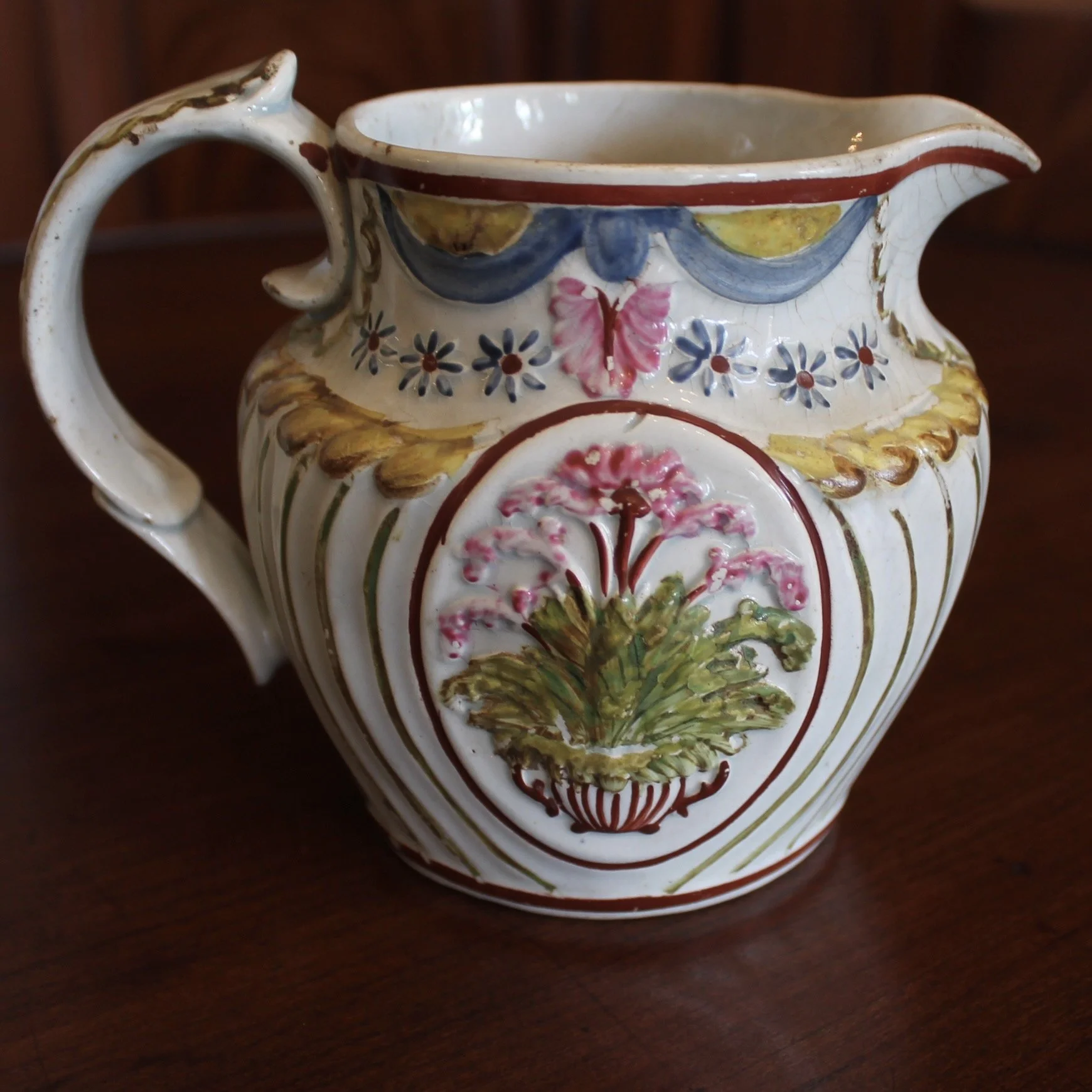 Neoclassical Prattware Staffordshire Jug, Late 18th Century