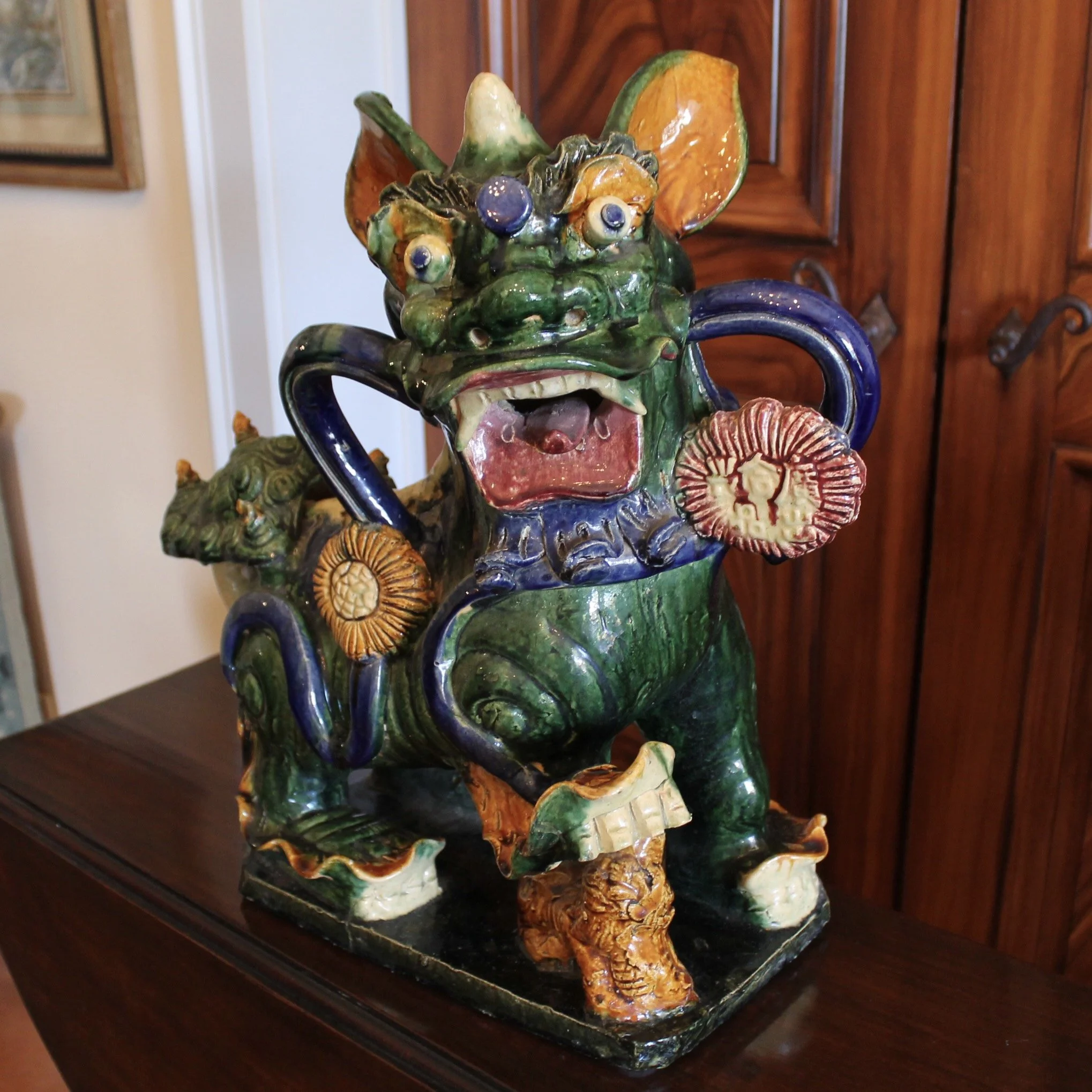 Large Chinese Sancai Glazed Terracotta Foo Dog