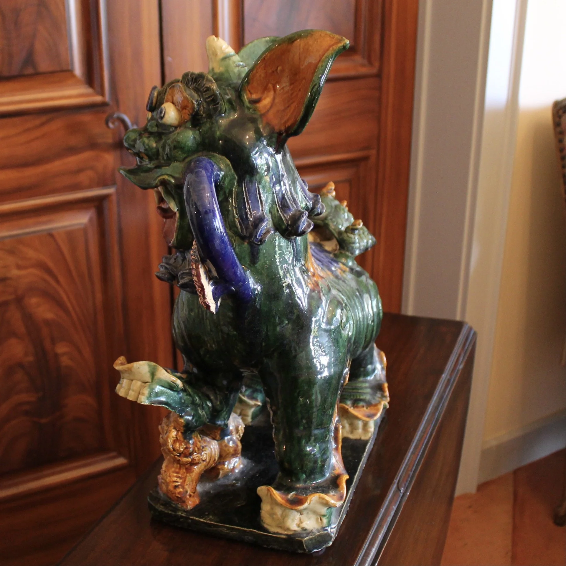 Large Chinese Sancai Glazed Terracotta Foo Dog