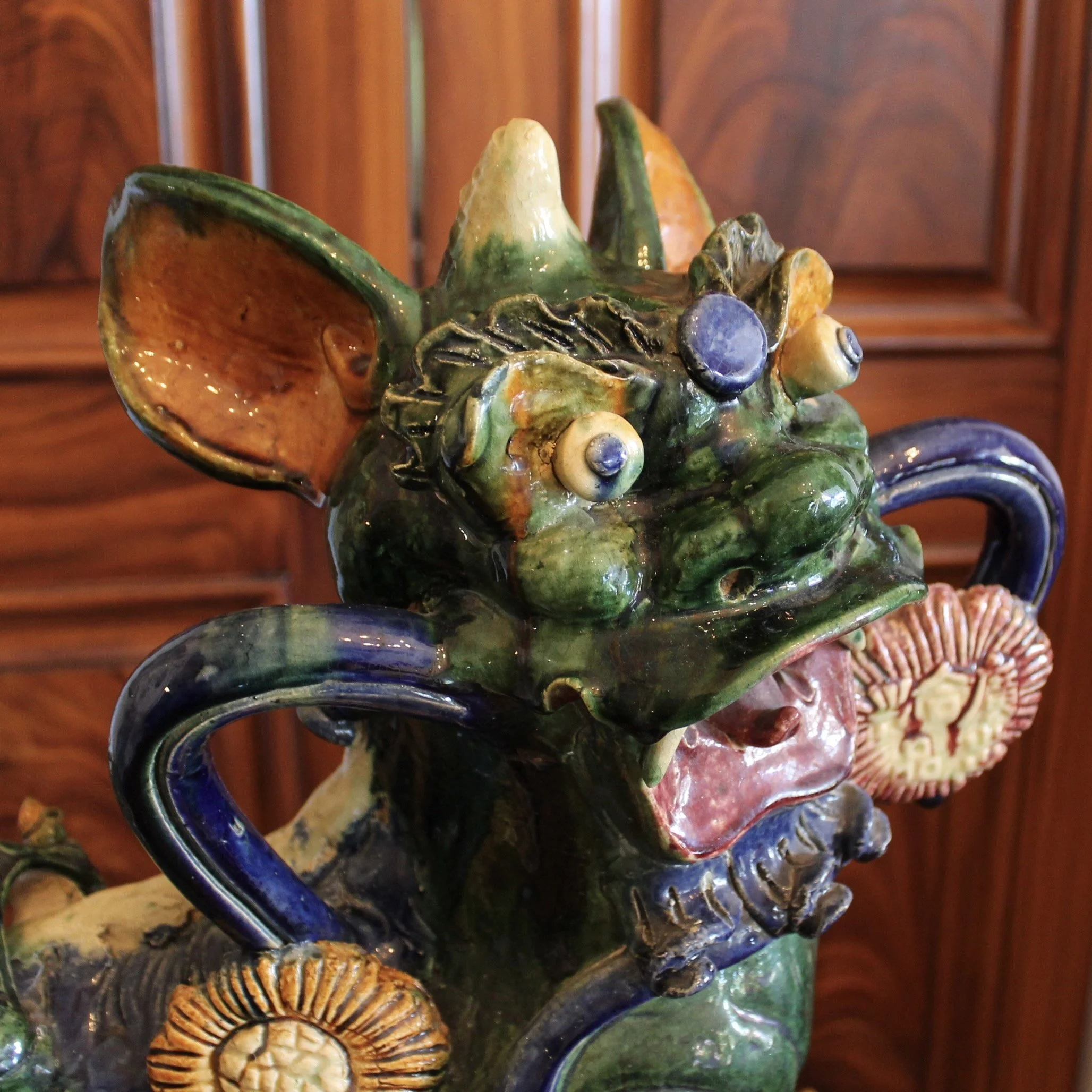 Large Chinese Sancai Glazed Terracotta Foo Dog