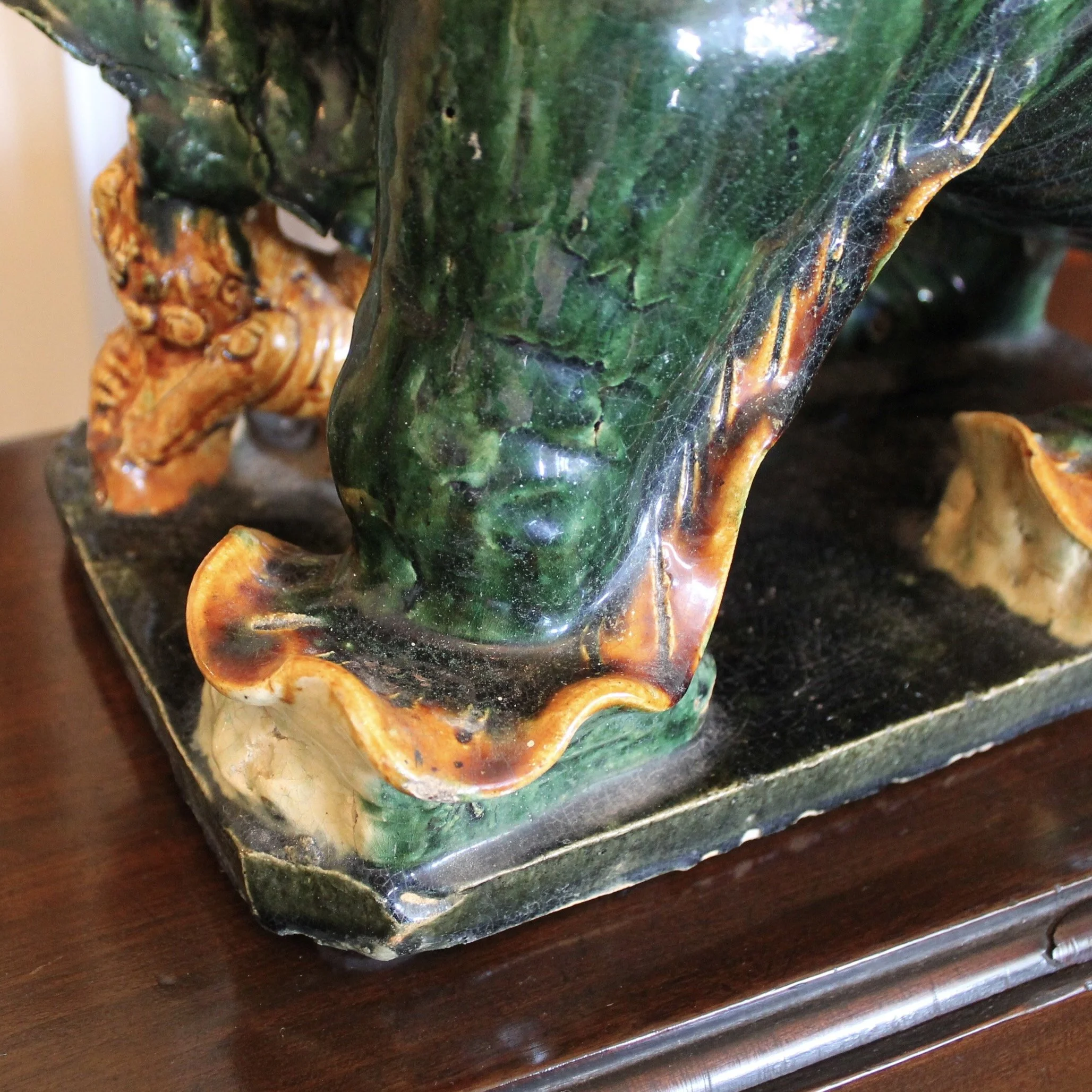 Large Chinese Sancai Glazed Terracotta Foo Dog