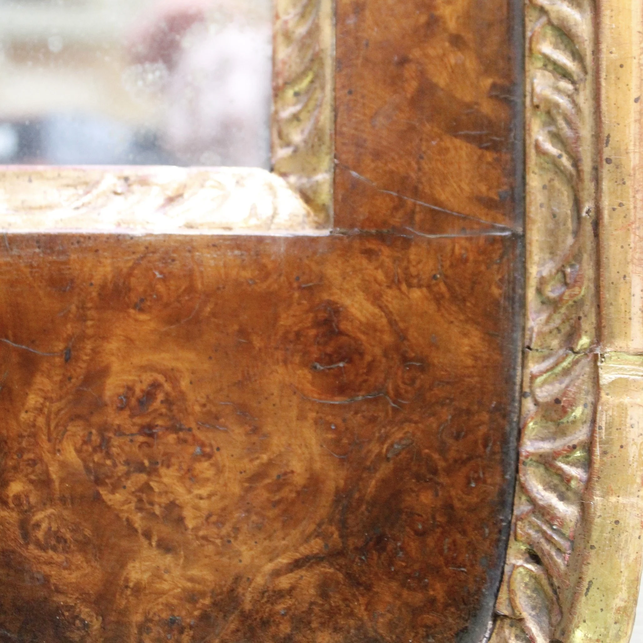 George II Style Burl Walnut and Parcel Gilt Mirror (Overmantel Mirror)