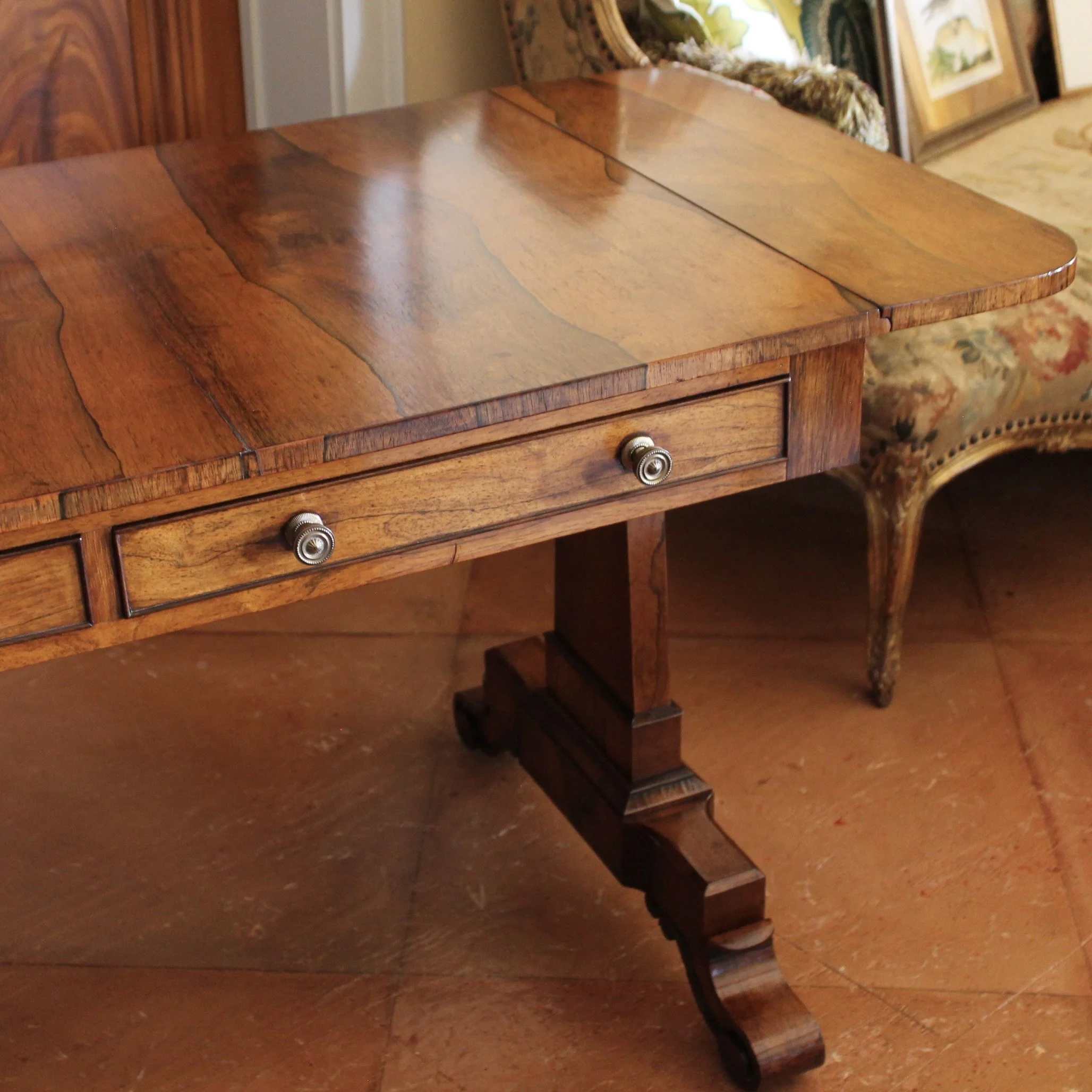 Fine English Regency Figured Rosewood Sofa Table