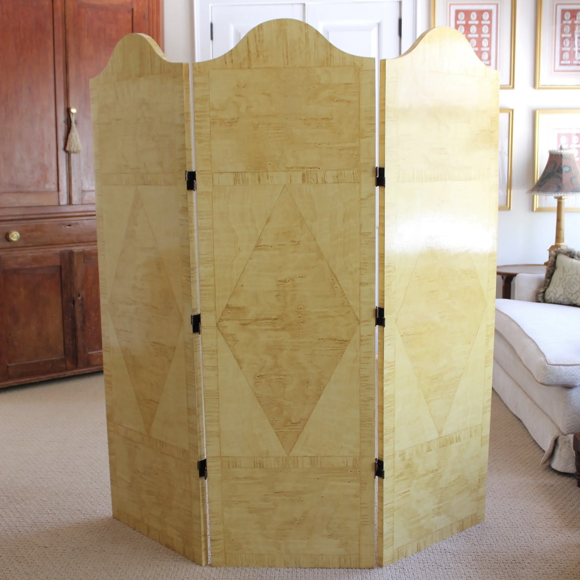 Decorative Folding Screen, Faux Bird’s Eye Maple Wood Grained