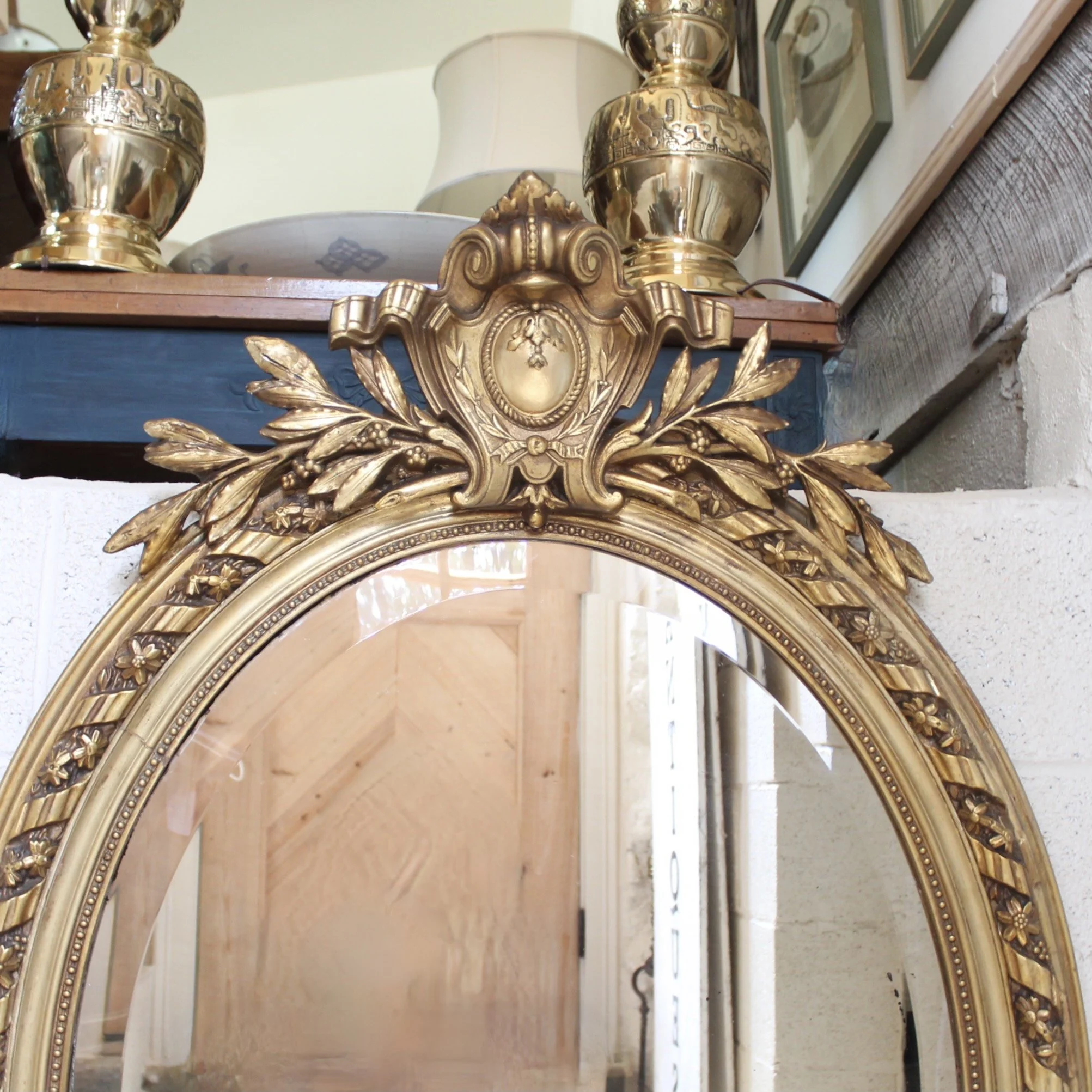 Large French Belle Époque Era Gilded Oval Mirror