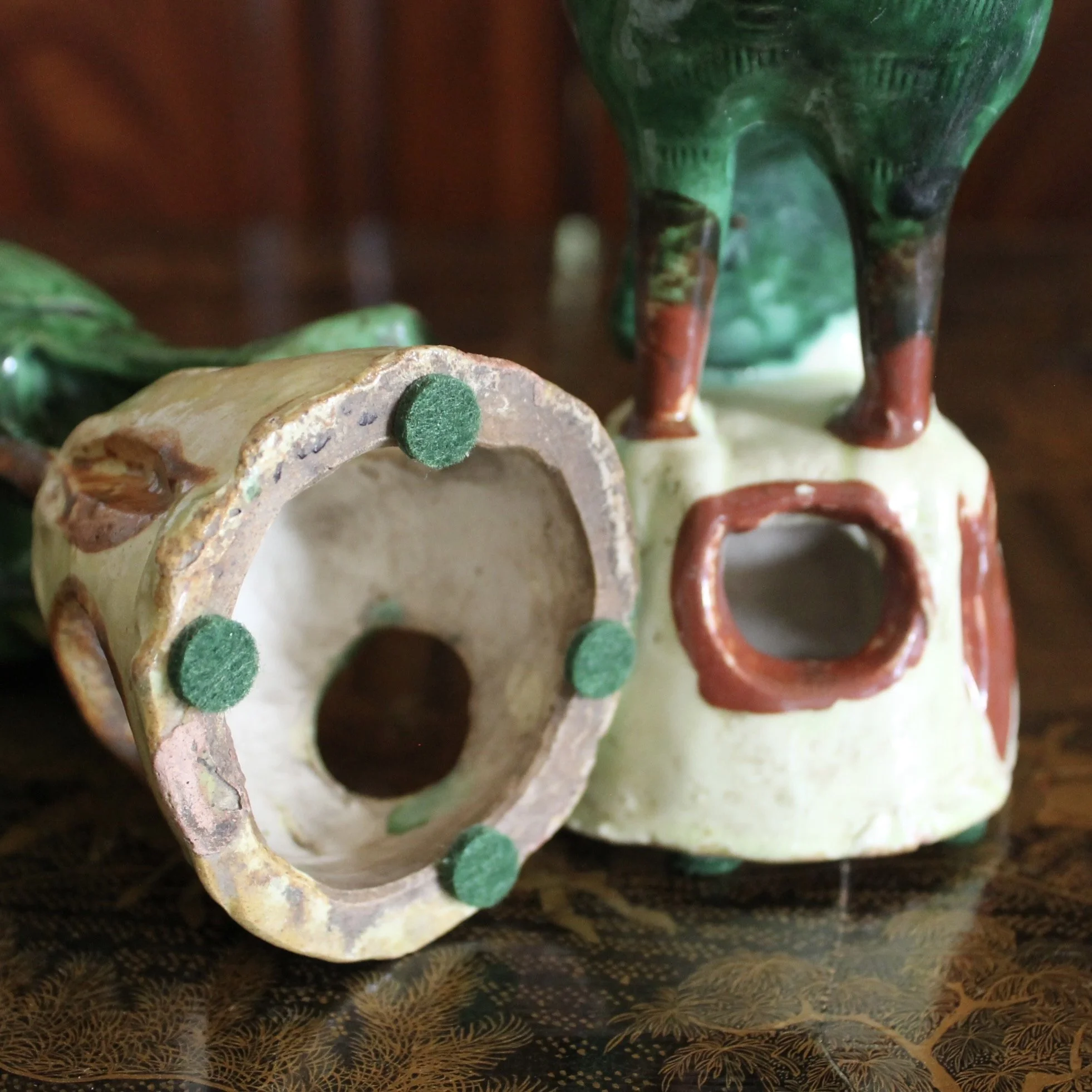 Pair of Antique Sancai Glazed Chinese Earthenware Parrots