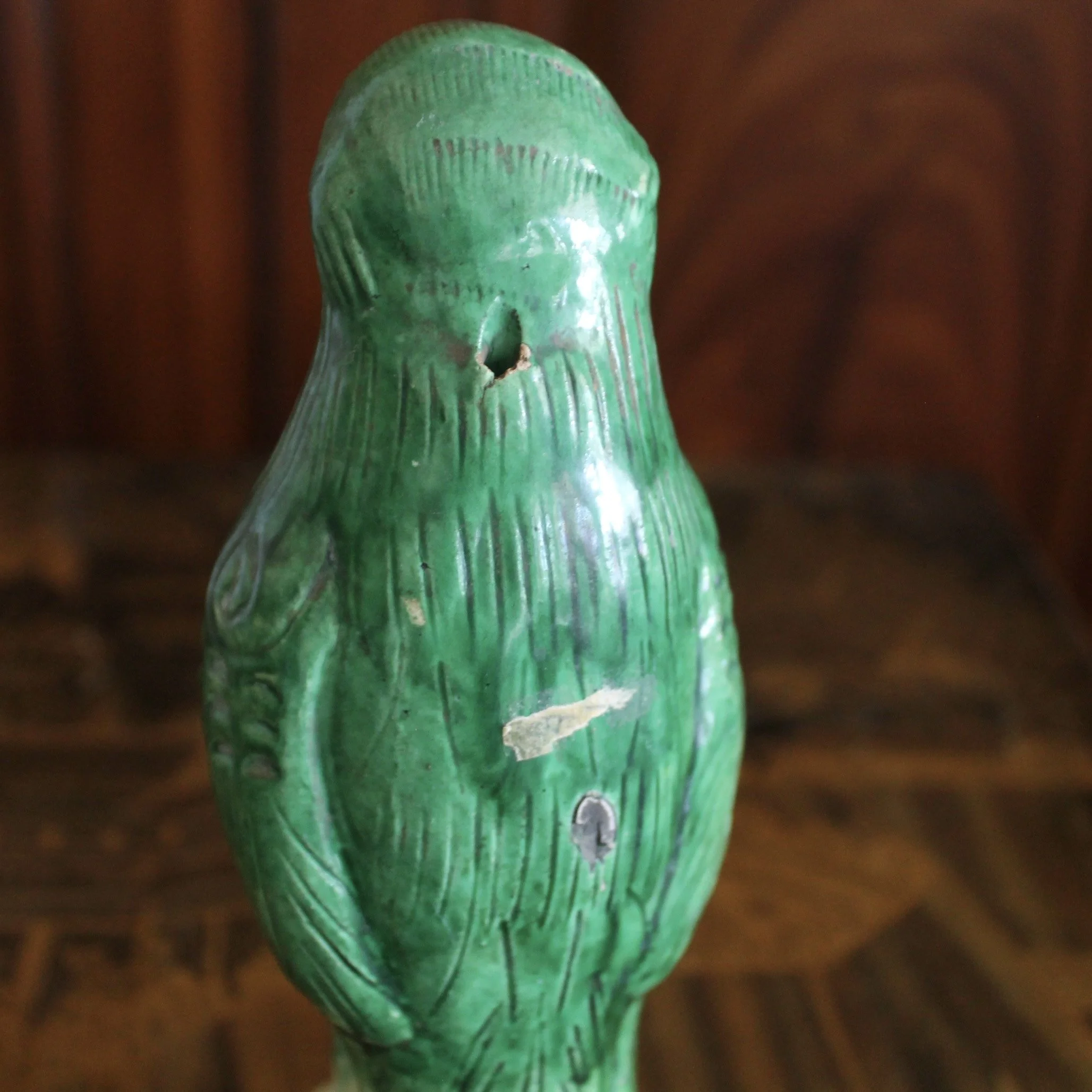 Pair of Antique Sancai Glazed Chinese Earthenware Parrots