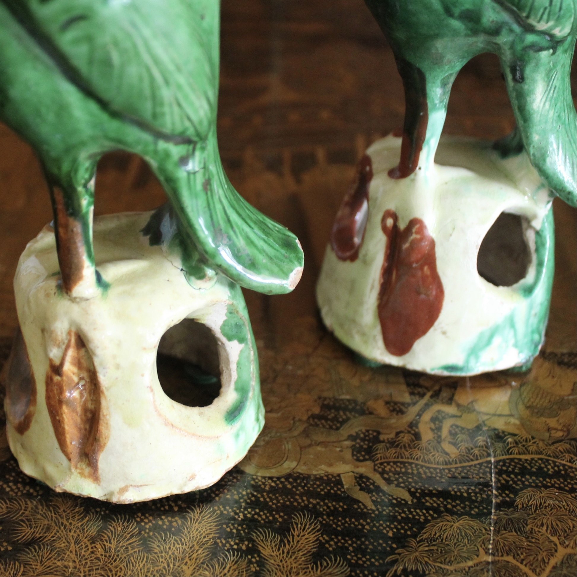 Pair of Antique Sancai Glazed Chinese Earthenware Parrots