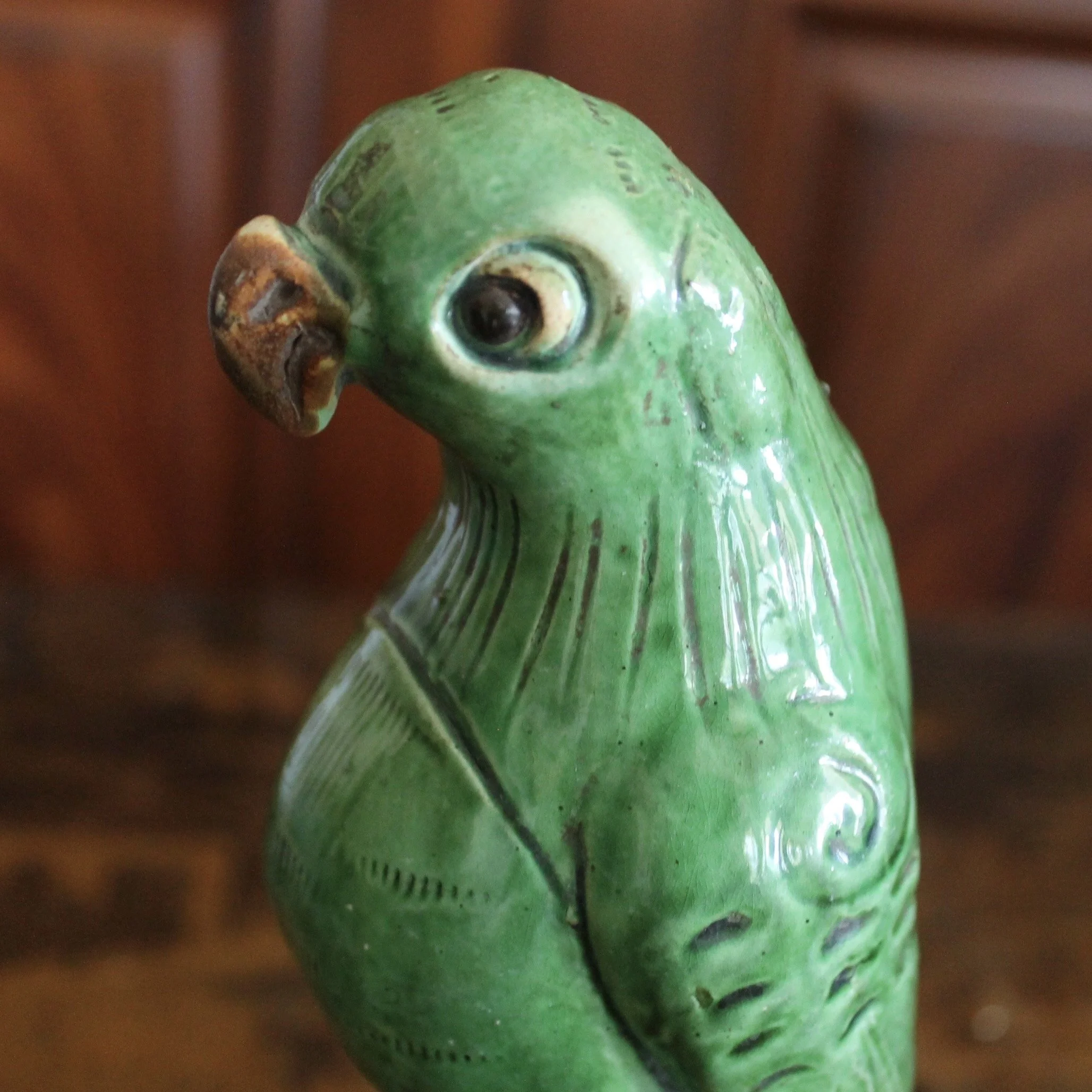 Pair of Antique Sancai Glazed Chinese Earthenware Parrots