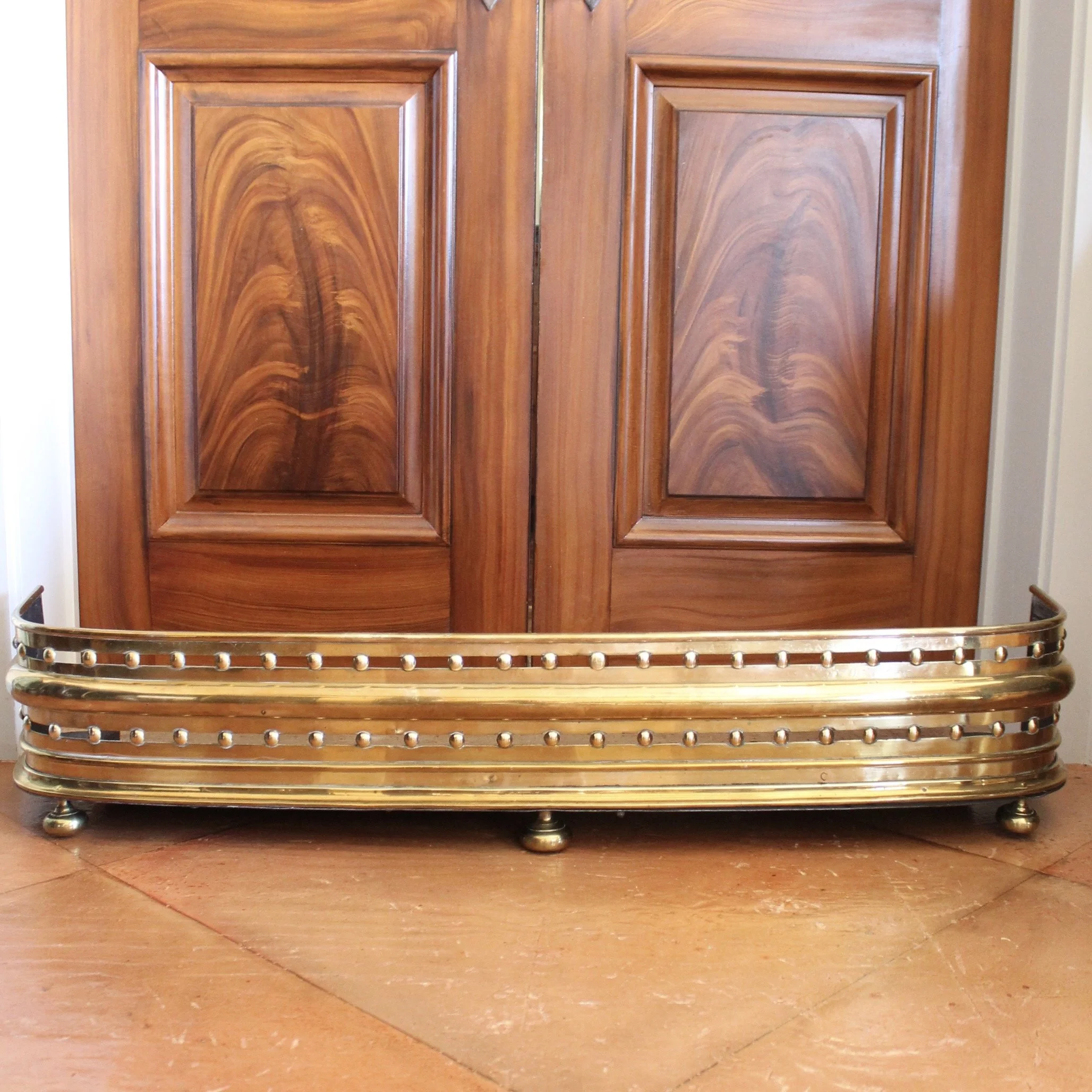 English Brass Fender with Studded Fretwork, 19th Century