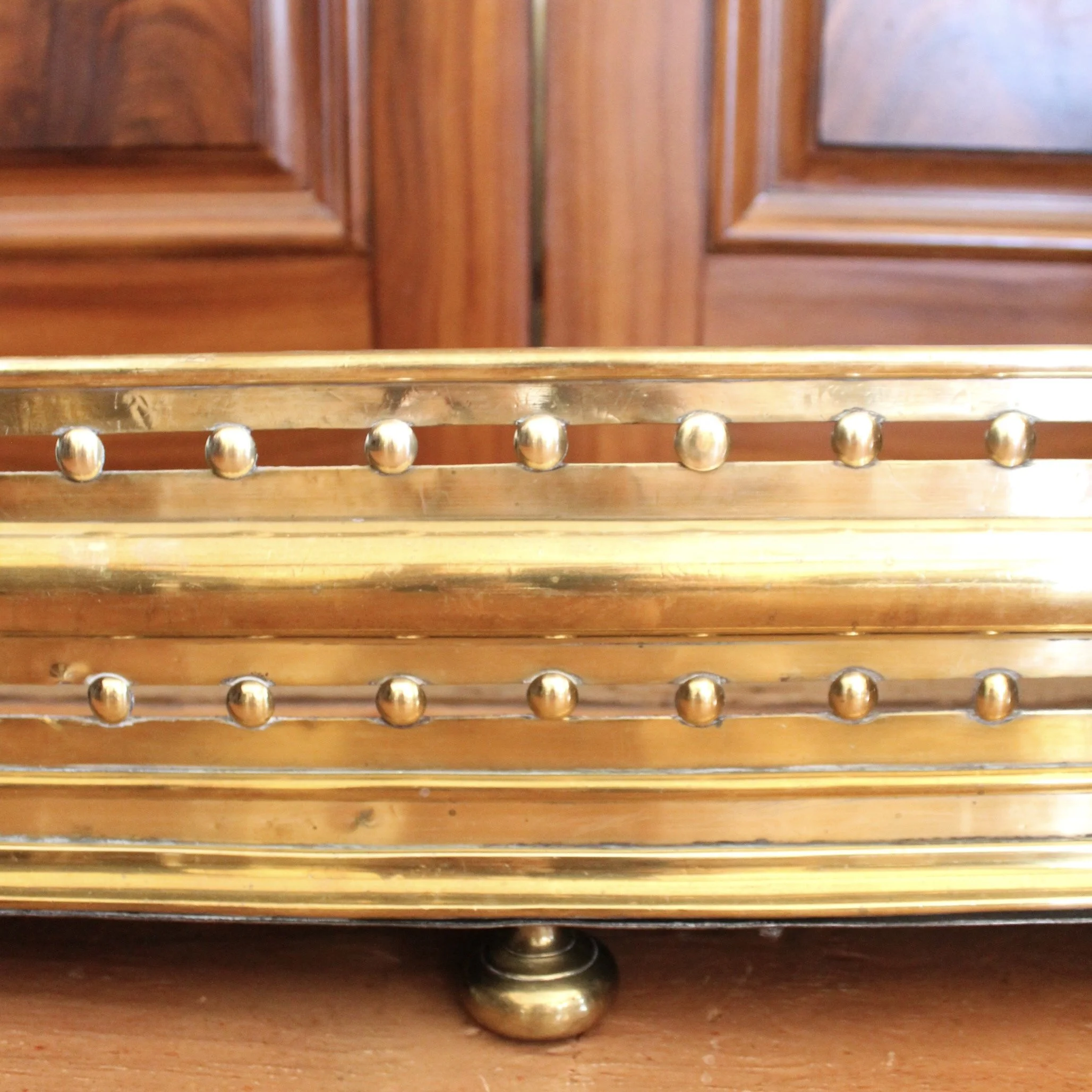 English Brass Fender with Studded Fretwork, 19th Century