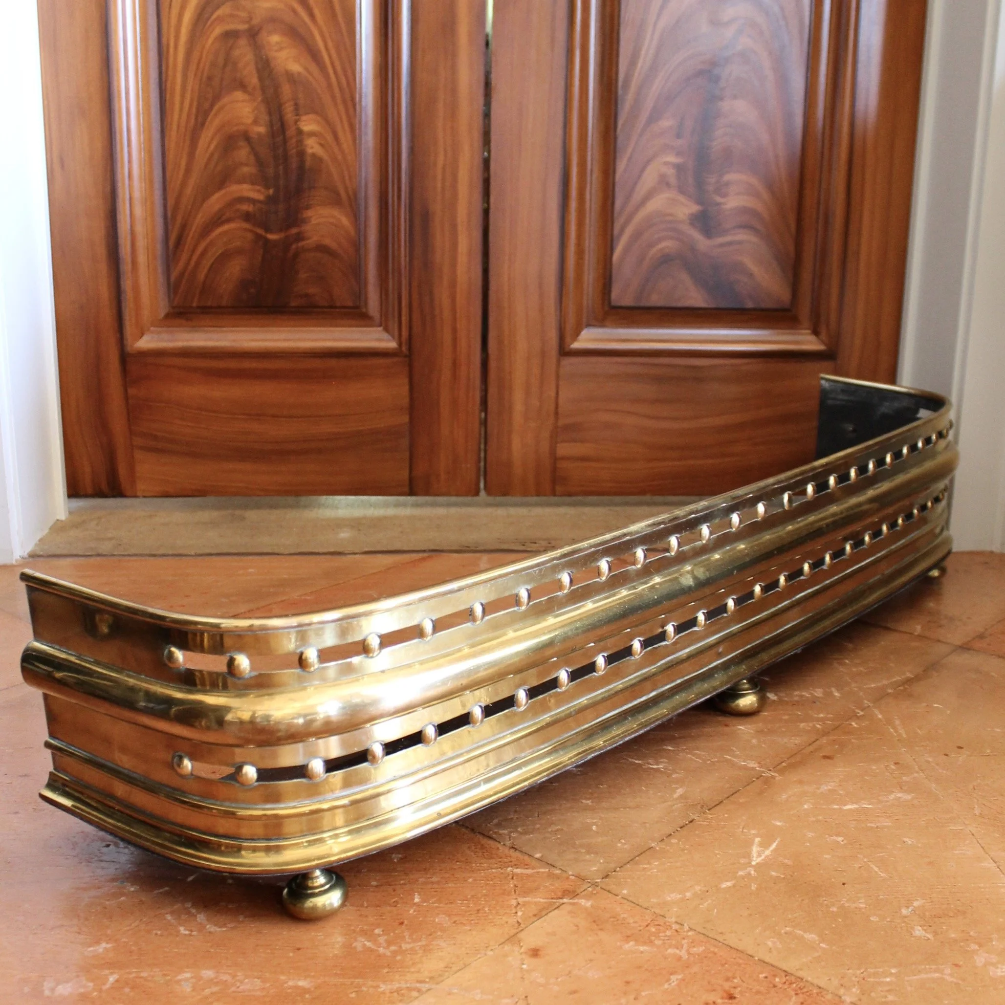 English Brass Fender with Studded Fretwork, 19th Century