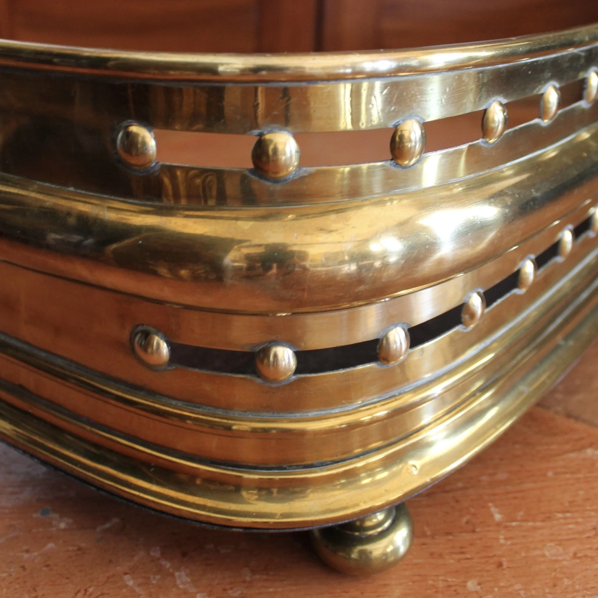 English Brass Fender with Studded Fretwork, 19th Century