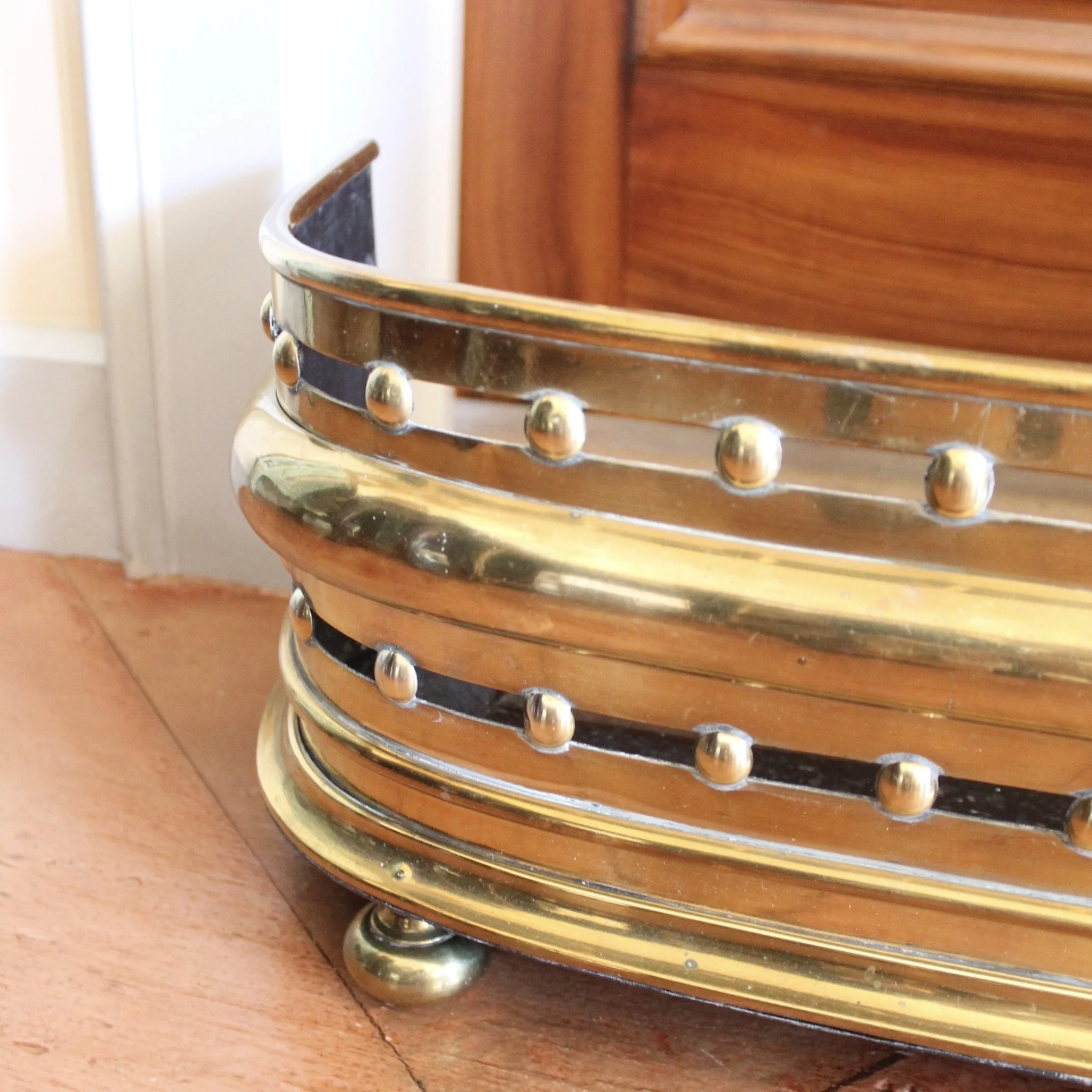 English Brass Fender with Studded Fretwork, 19th Century